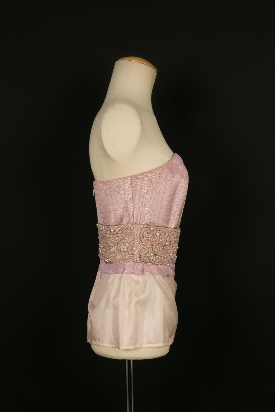 Top con corpiño Nina Ricci de algodón rosa y lúrex dorado en Excelente estado para la venta en SAINT-OUEN-SUR-SEINE, FR
