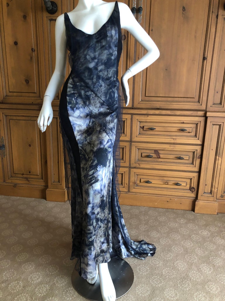 Nina Ricci by Olivier Theyskens Silk Floral Evening Dress w Net Overlay