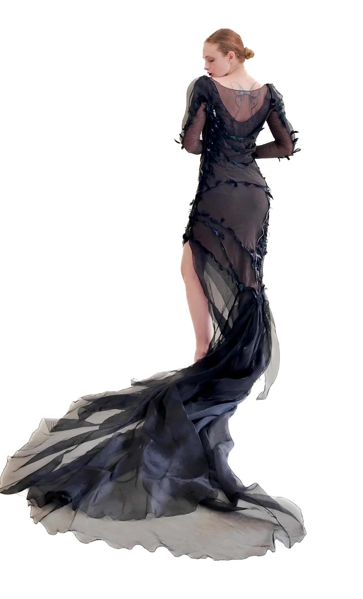 Nina Ricci by Olivier Theyskens Spring 2009 Brown Feather Gown In Excellent Condition For Sale In Los Angeles, CA