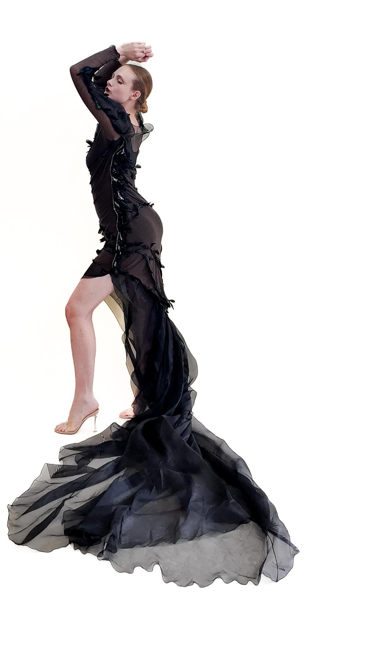 Women's Nina Ricci by Olivier Theyskens Spring 2009 Brown Feather Gown For Sale
