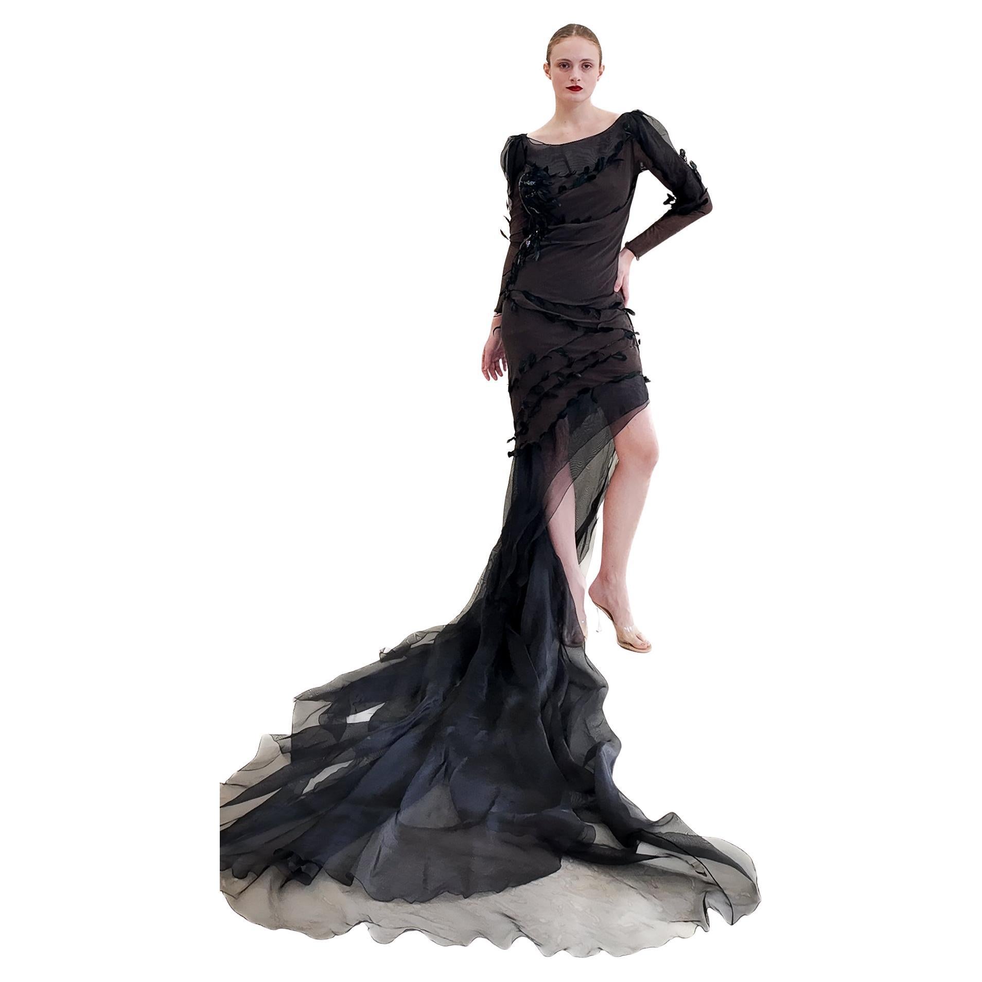 Nina Ricci by Olivier Theyskens Spring 2009 Brown Feather Gown For Sale