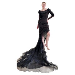 Nina Ricci by Olivier Theyskens - Abito in piume marroni Primavera 2009