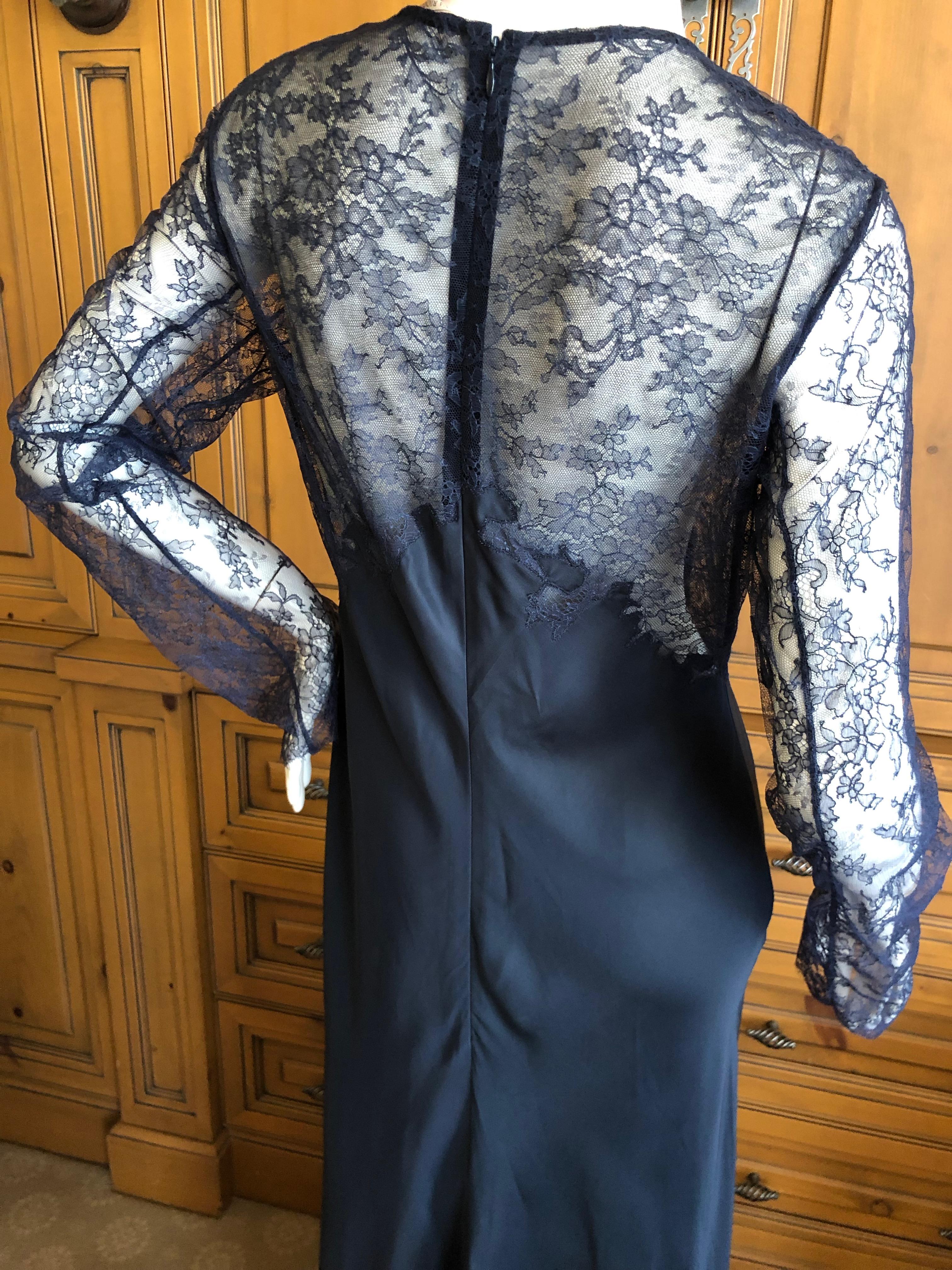Nina Ricci by Peter Copping Navy Blue Sheer Lace Evening Dress with Train 3