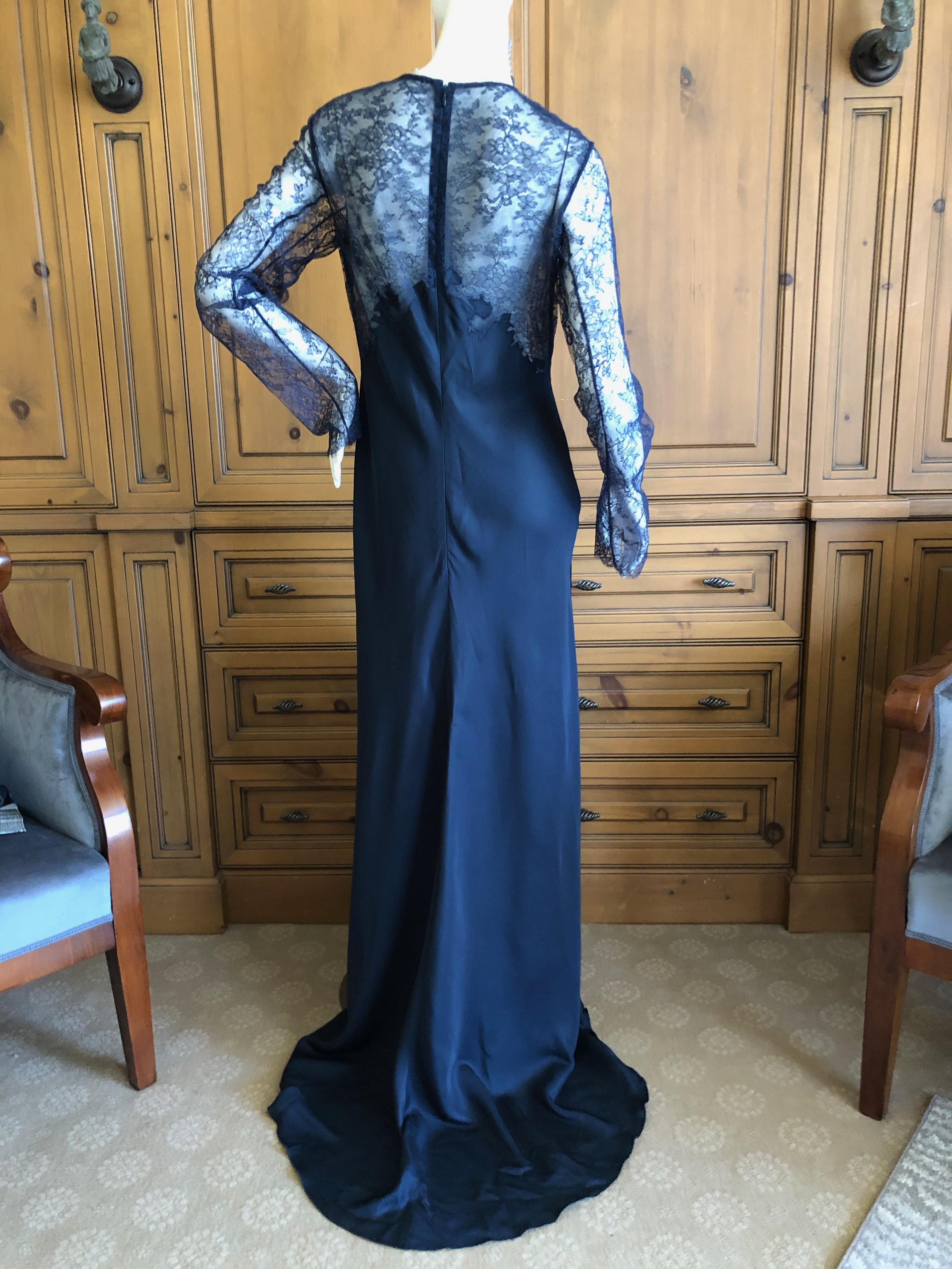 Nina Ricci by Peter Copping Navy Blue Sheer Lace Evening Dress with Train 4