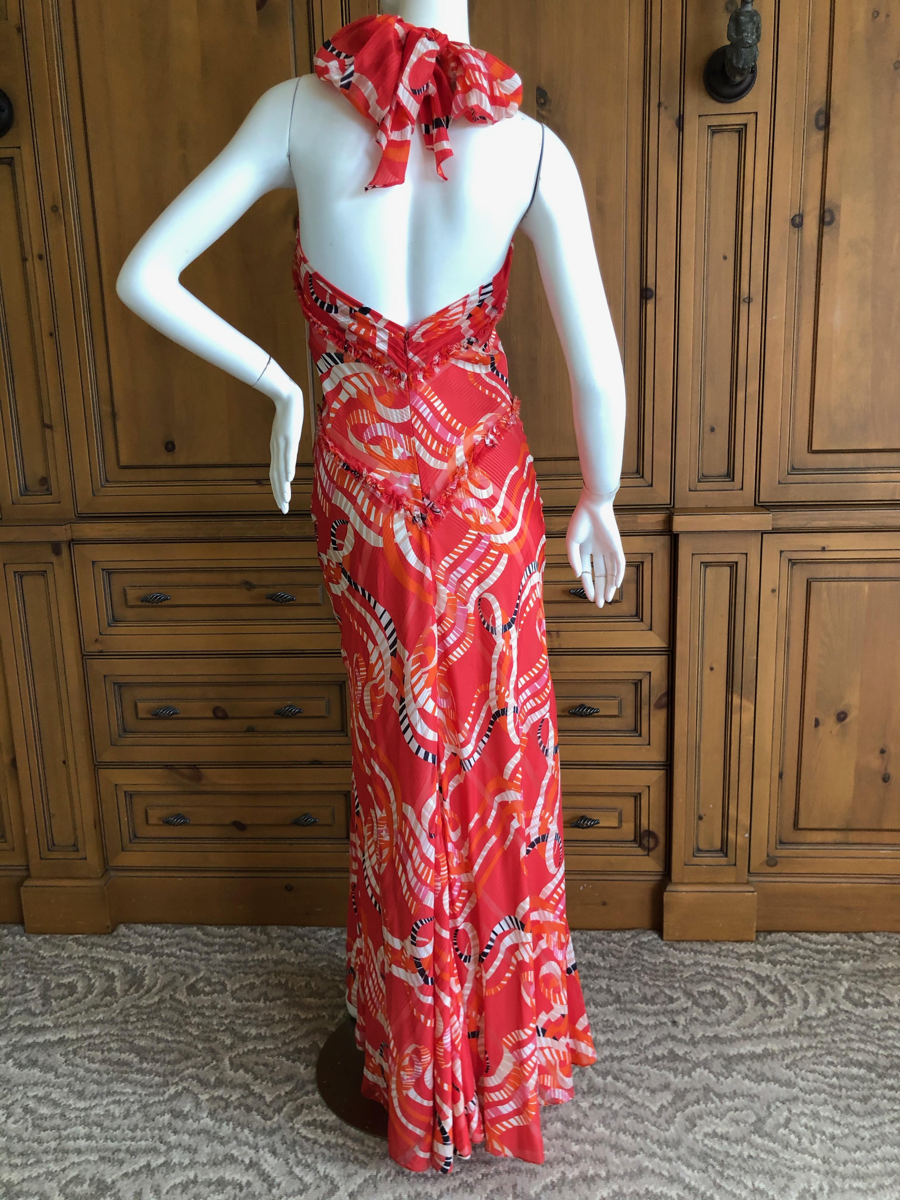 Nina Ricci by Peter Copping Romantic Ribbon Pattern Halter Tie Back Silk Dress   For Sale 3