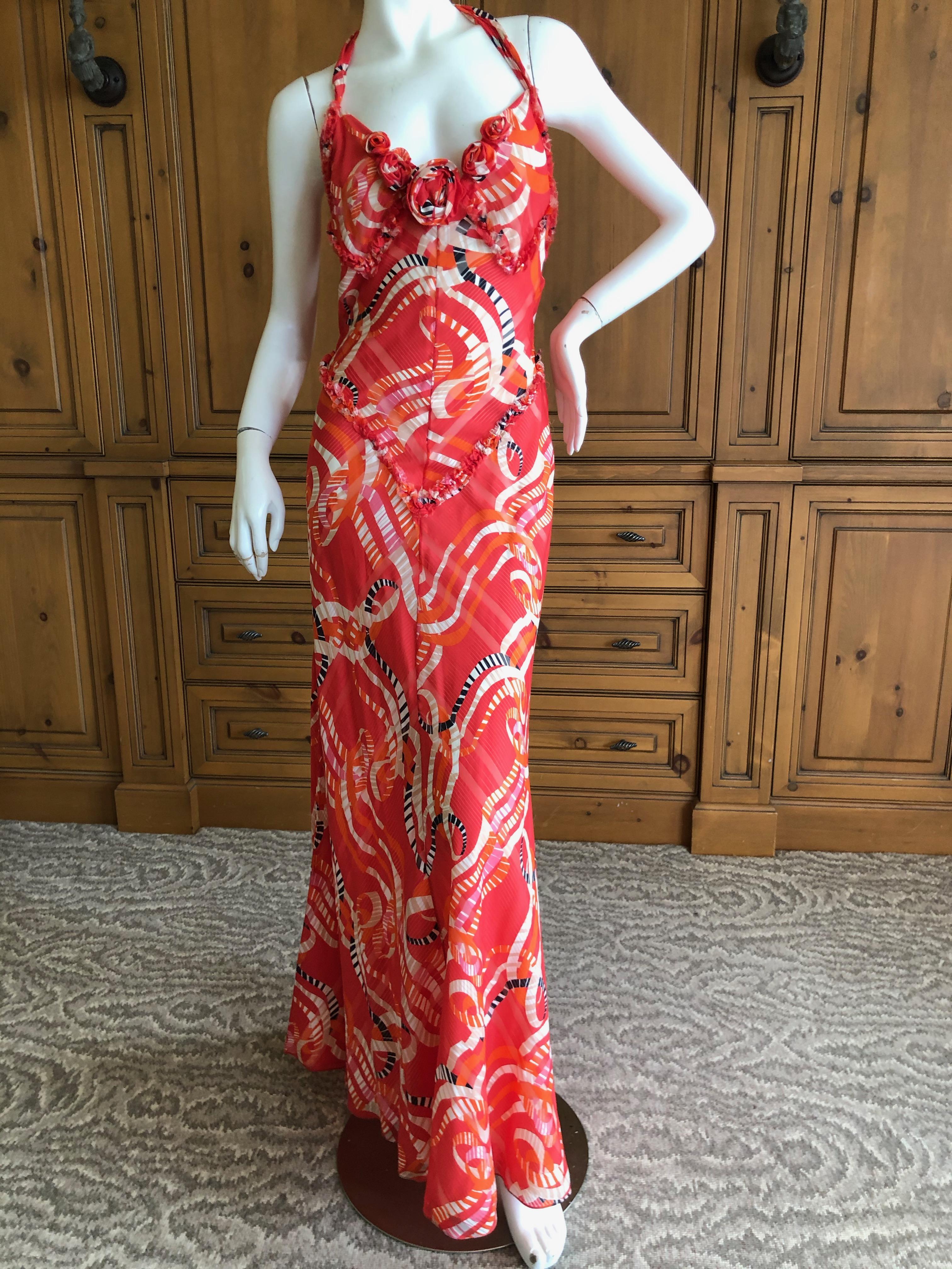 Nina Ricci by Peter Copping Romantic Ribbon Pattern Halter Tie Back Silk Dress   
Size 4
Bust 36