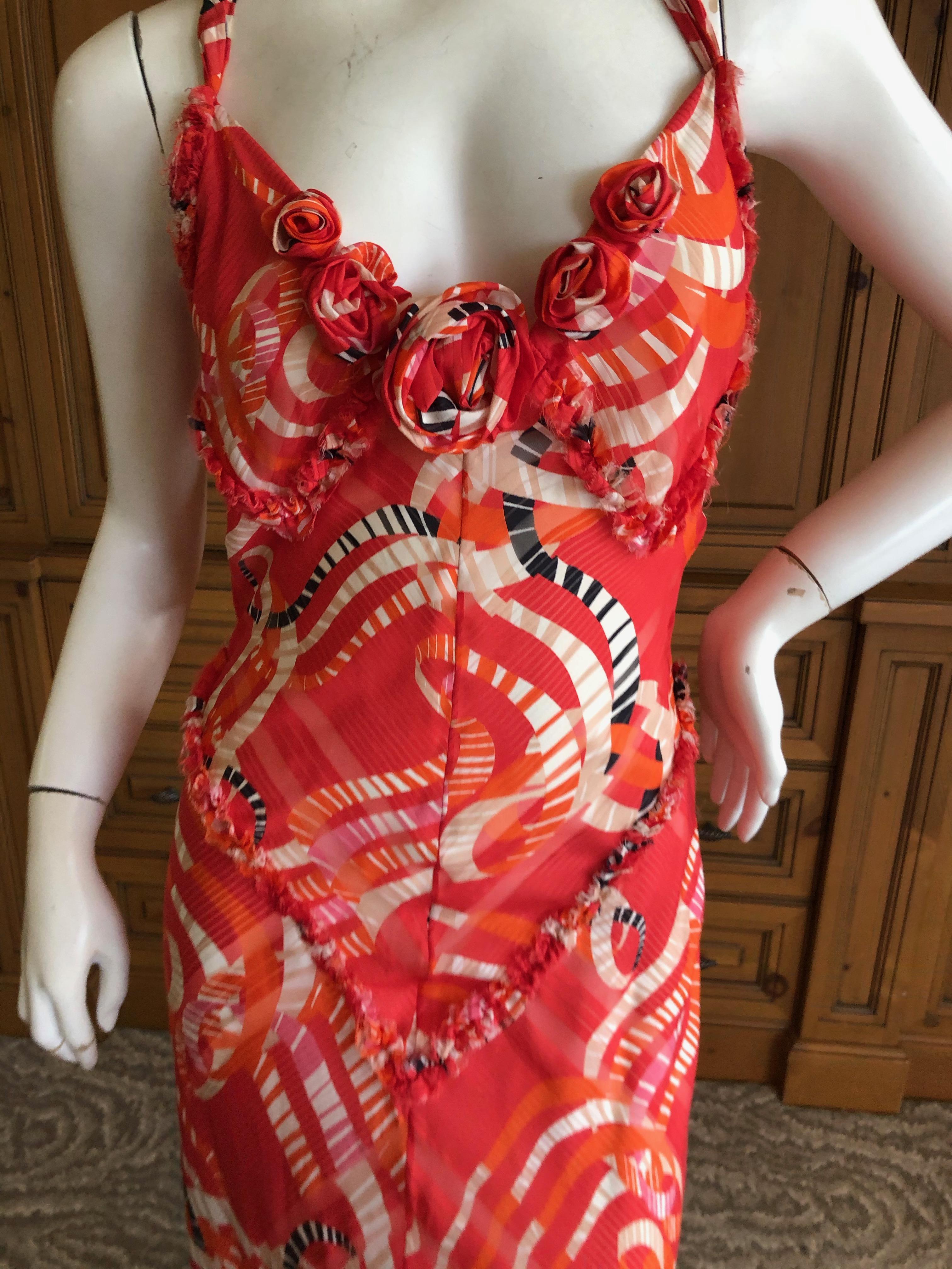 Nina Ricci by Peter Copping Romantic Ribbon Pattern Halter Tie Back Silk Dress   In Excellent Condition For Sale In Cloverdale, CA
