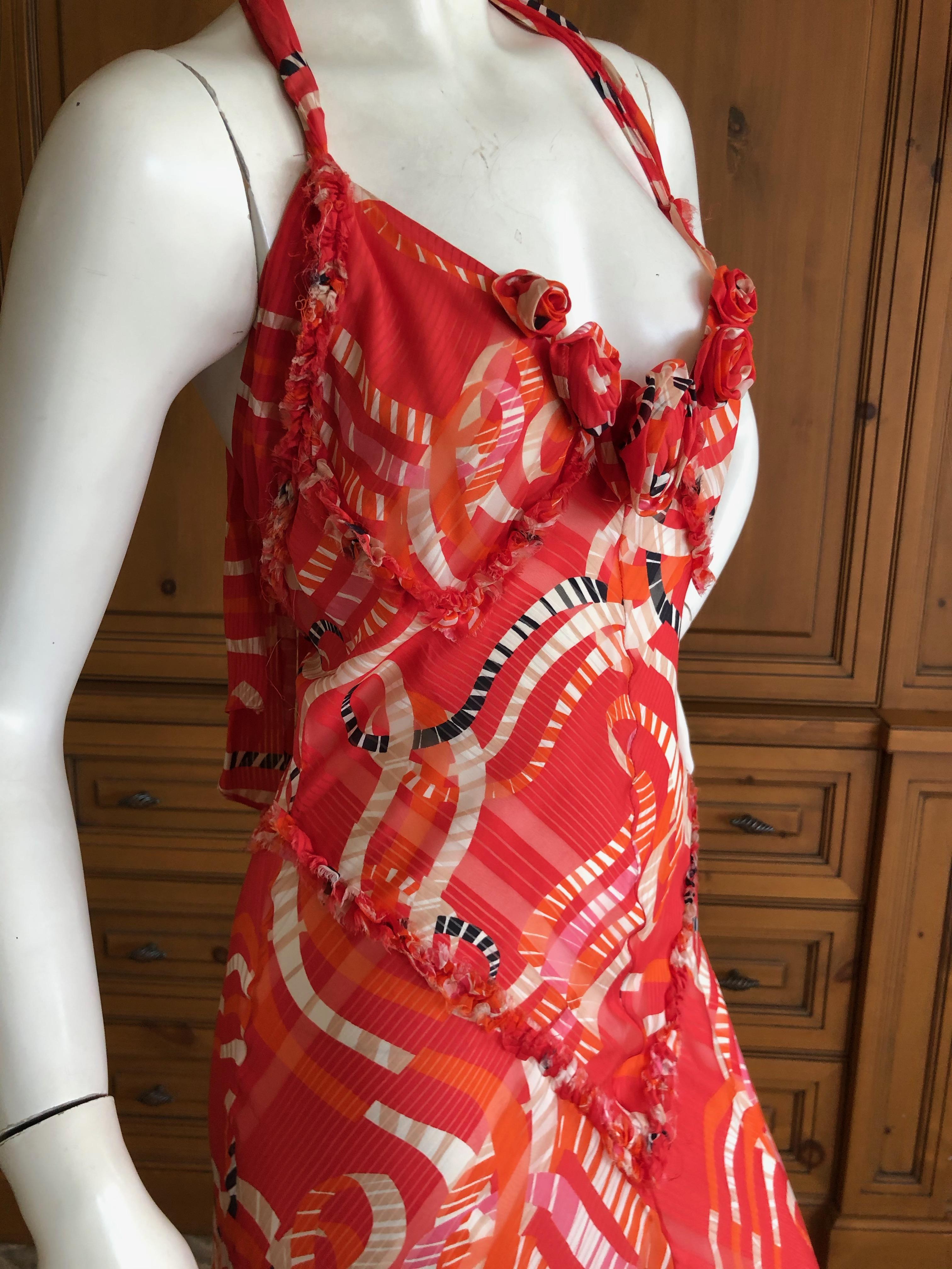 Nina Ricci by Peter Copping Romantic Ribbon Pattern Halter Tie Back Silk Dress   For Sale 1