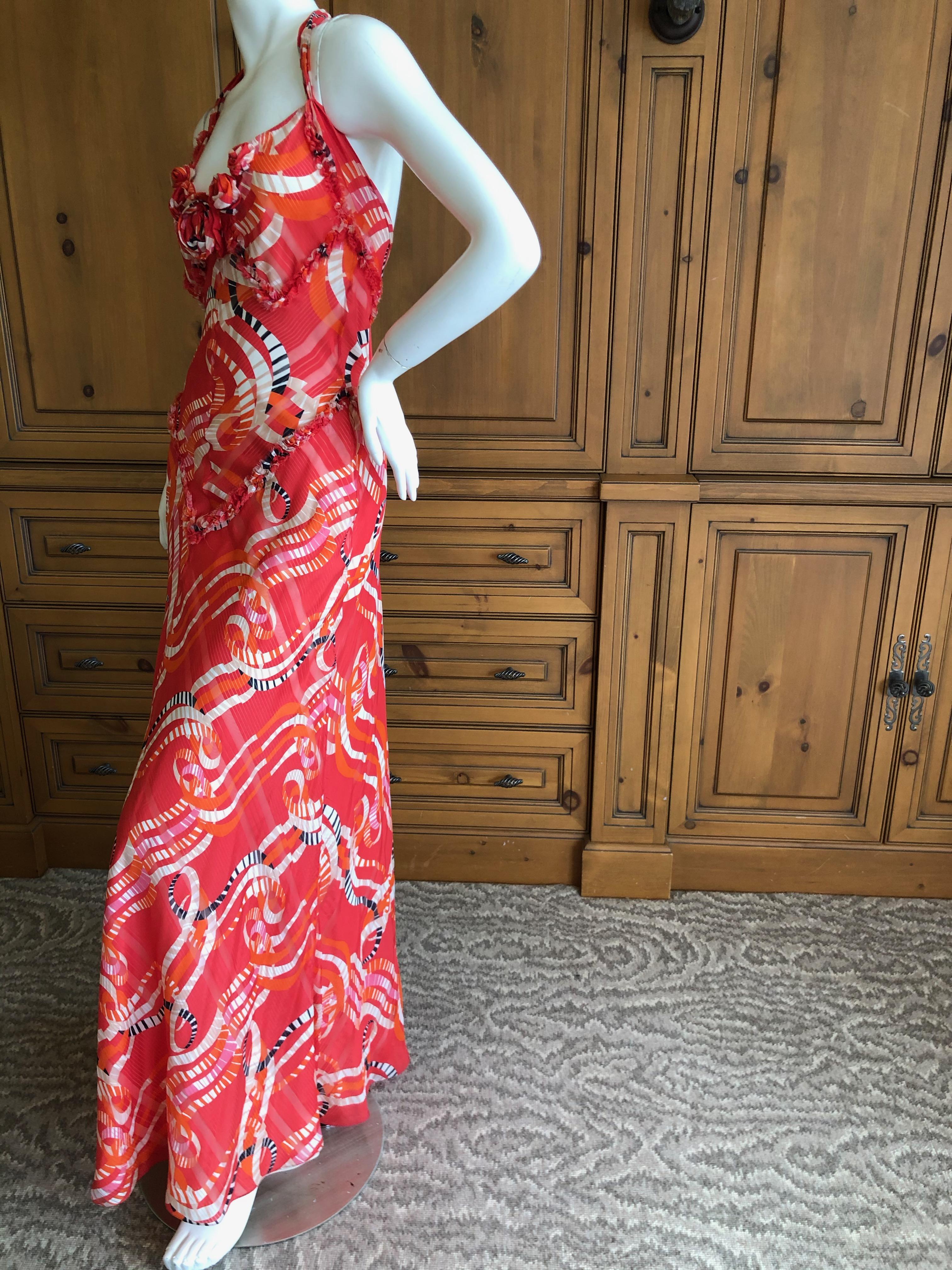 Nina Ricci by Peter Copping Romantic Ribbon Pattern Halter Tie Back Silk Dress   For Sale 2