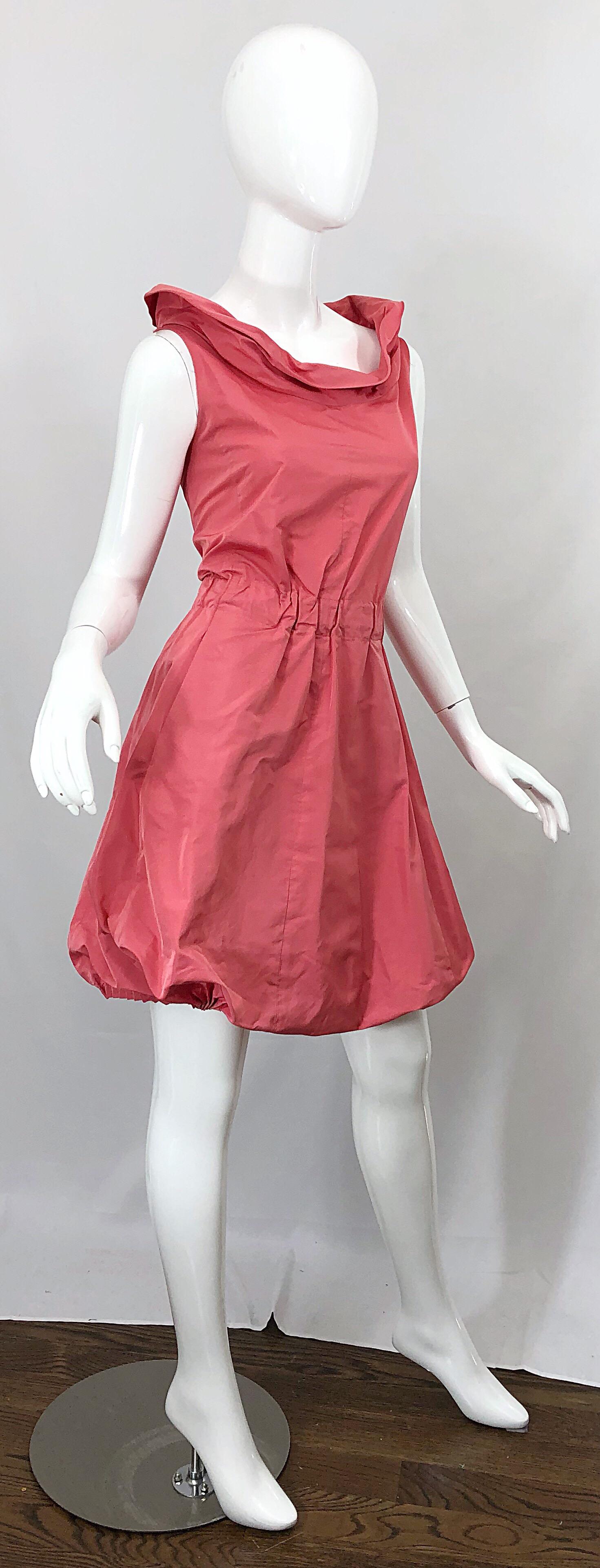 Nina Ricci Y2K Coral Pink Salmon Size 40 / US 10 Avant Garde Bubble Hem Dress For Sale 4