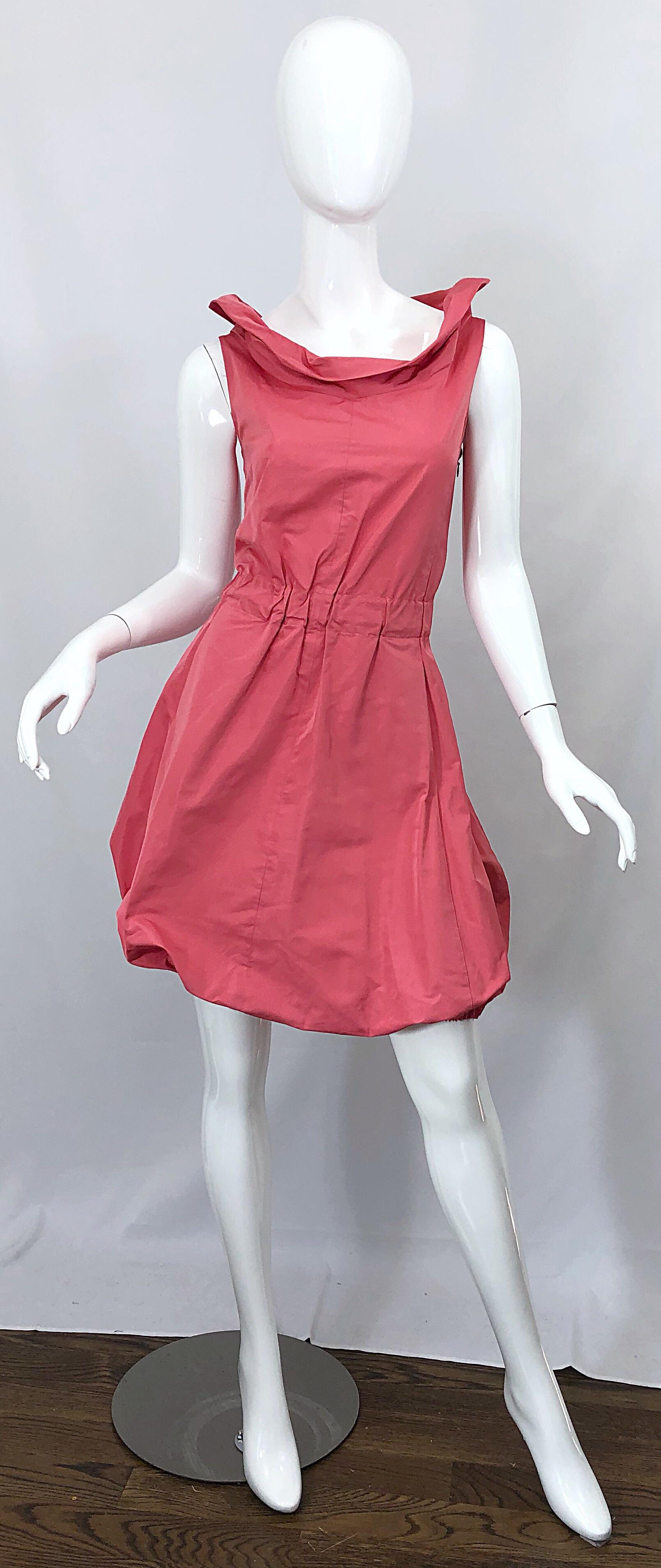 Nina Ricci Y2K Coral Pink Salmon Size 40 / US 10 Avant Garde Bubble Hem Dress For Sale 6