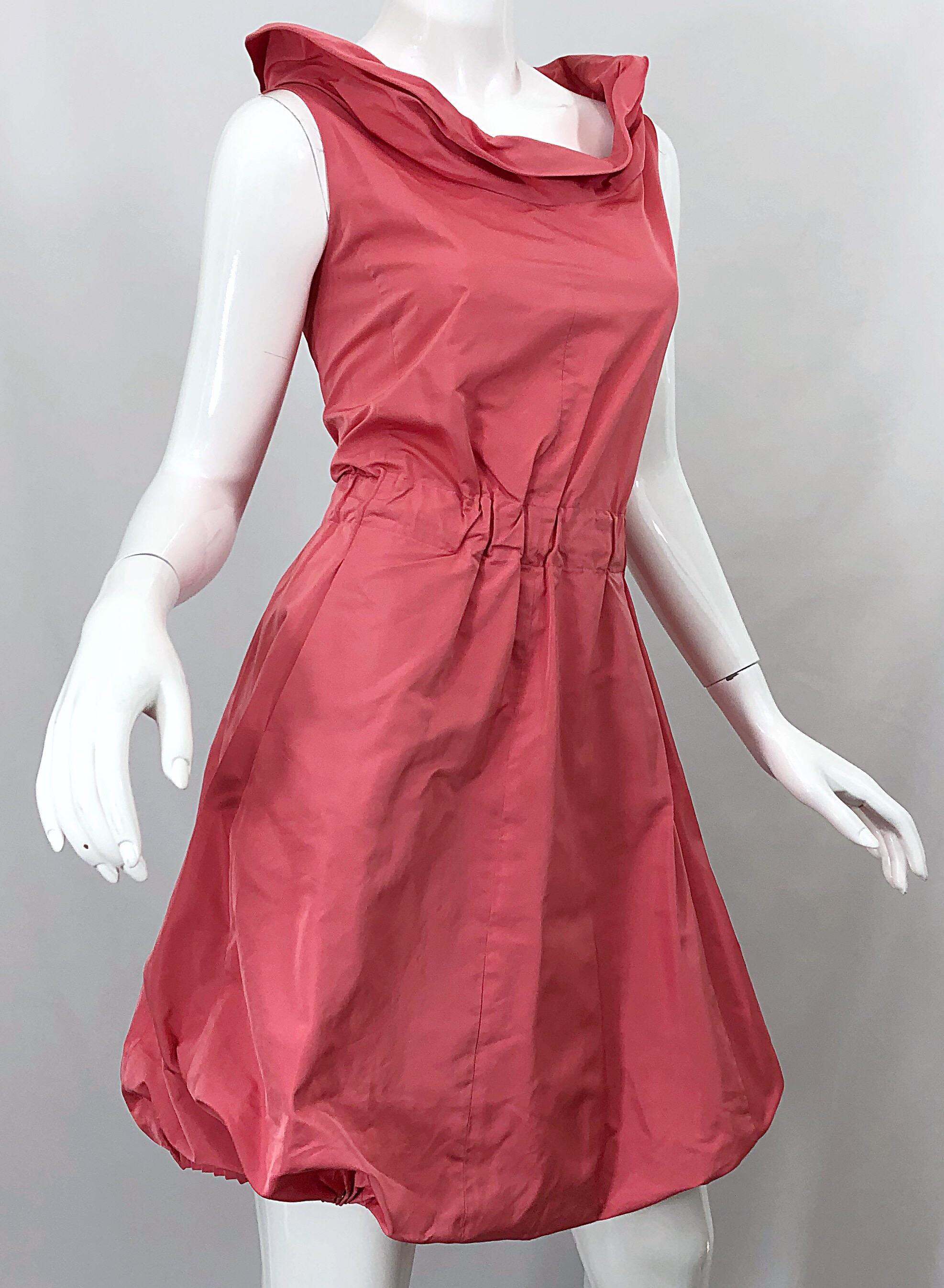 Nina Ricci Y2K Coral Pink Salmon Size 40 / US 10 Avant Garde Bubble Hem Dress In Excellent Condition For Sale In San Diego, CA