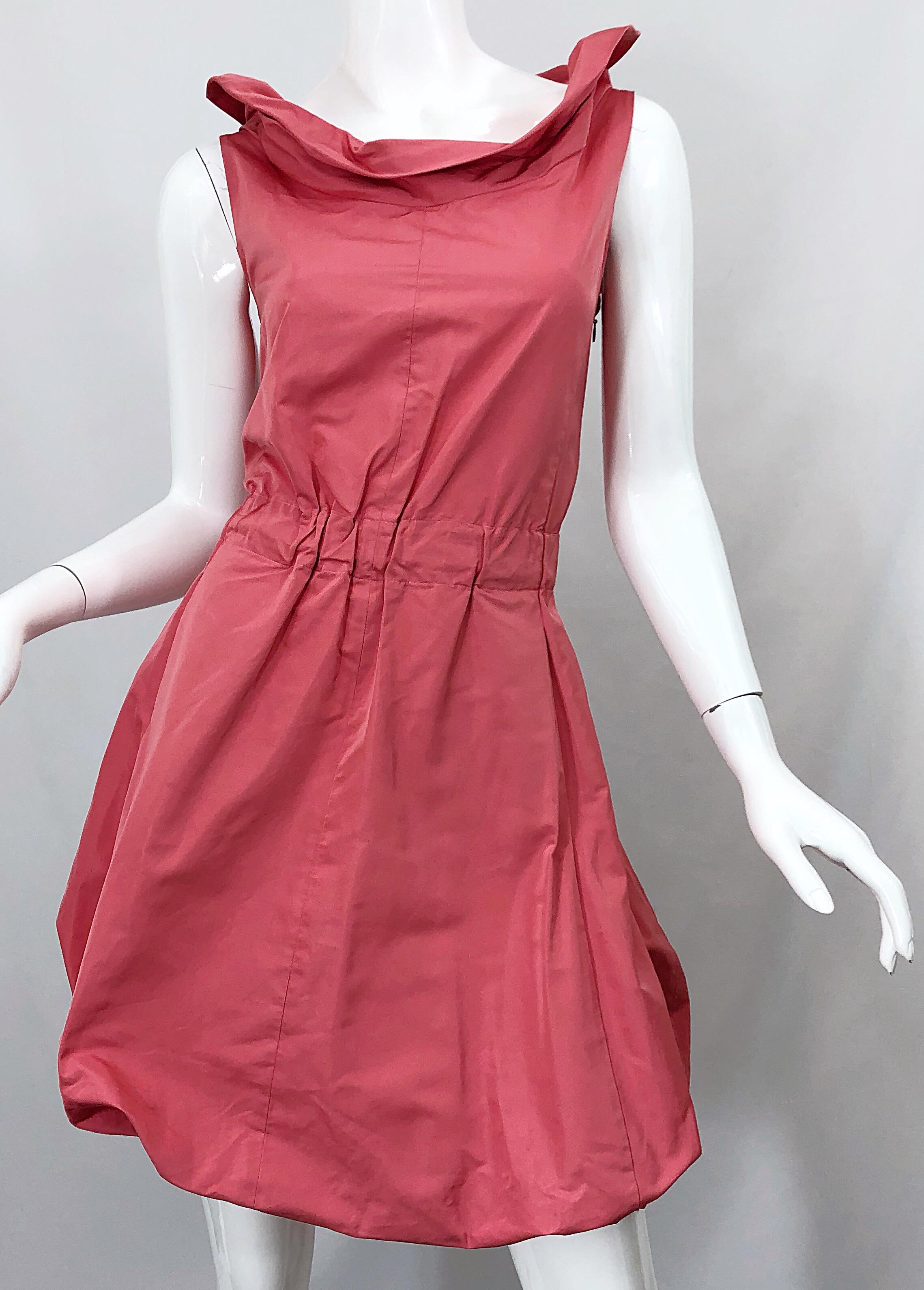 Nina Ricci Y2K Coral Pink Salmon Size 40 / US 10 Avant Garde Bubble Hem Dress For Sale 1