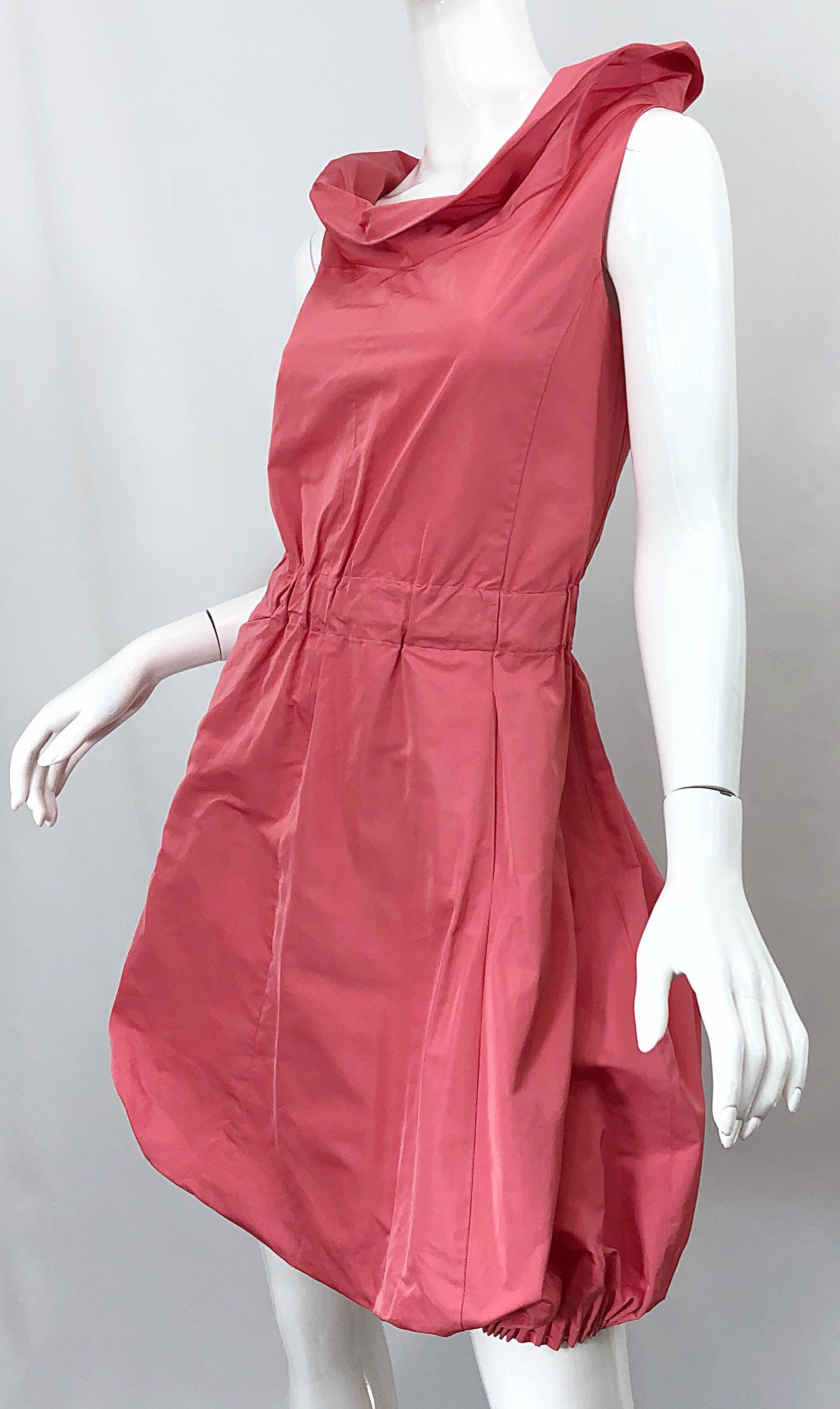 Nina Ricci Y2K Coral Pink Salmon Size 40 / US 10 Avant Garde Bubble Hem Dress For Sale 2