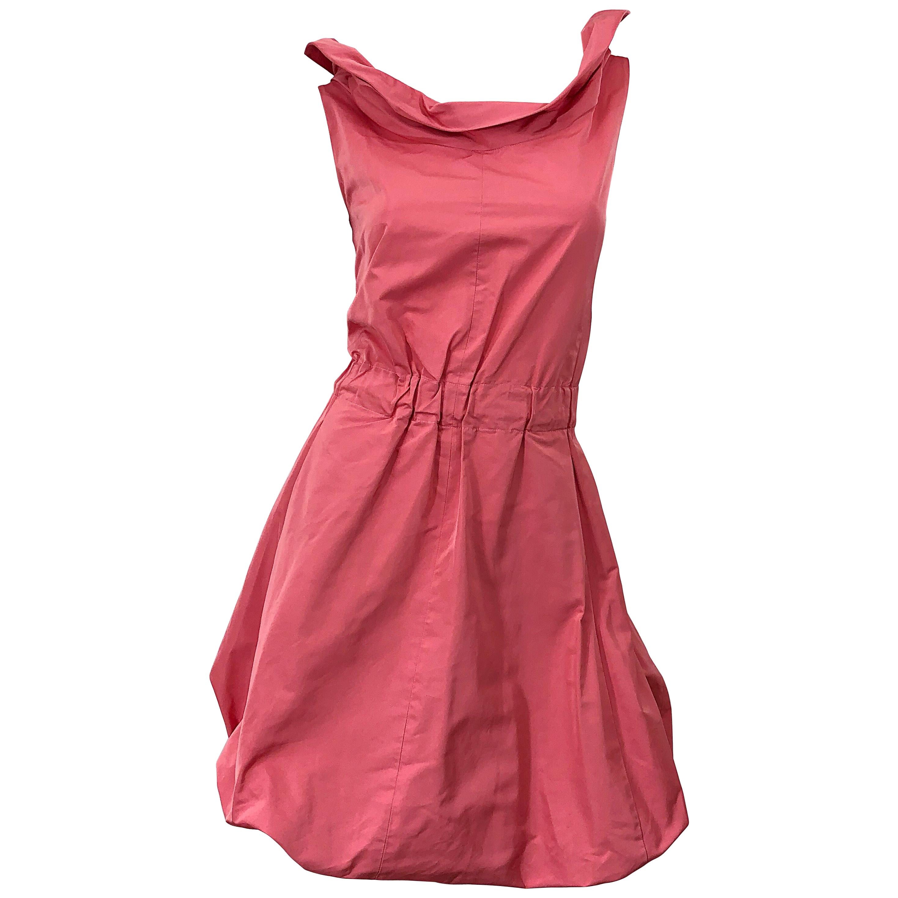 Nina Ricci Y2K Coral Pink Salmon Size 40 / US 10 Avant Garde Bubble Hem Dress For Sale