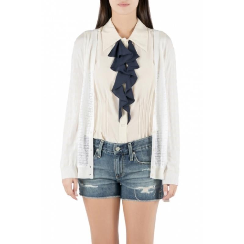 Nina Ricci Cárdigan de punto y encaje a rayas crema XL en Bueno estado para la venta en Dubai, Al Qouz 2