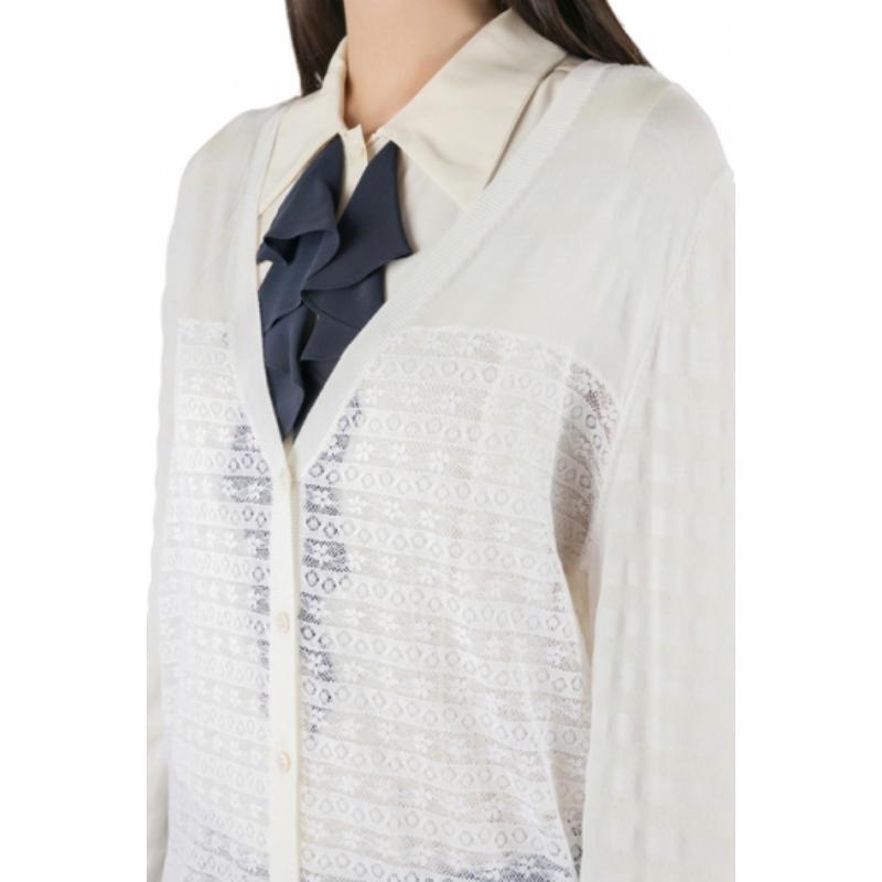 De las mujeres Nina Ricci Cárdigan de punto y encaje a rayas crema XL en venta
