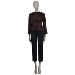 NINA RICCI dark brown silk GATHERED Blouse Shirt 34 XXS