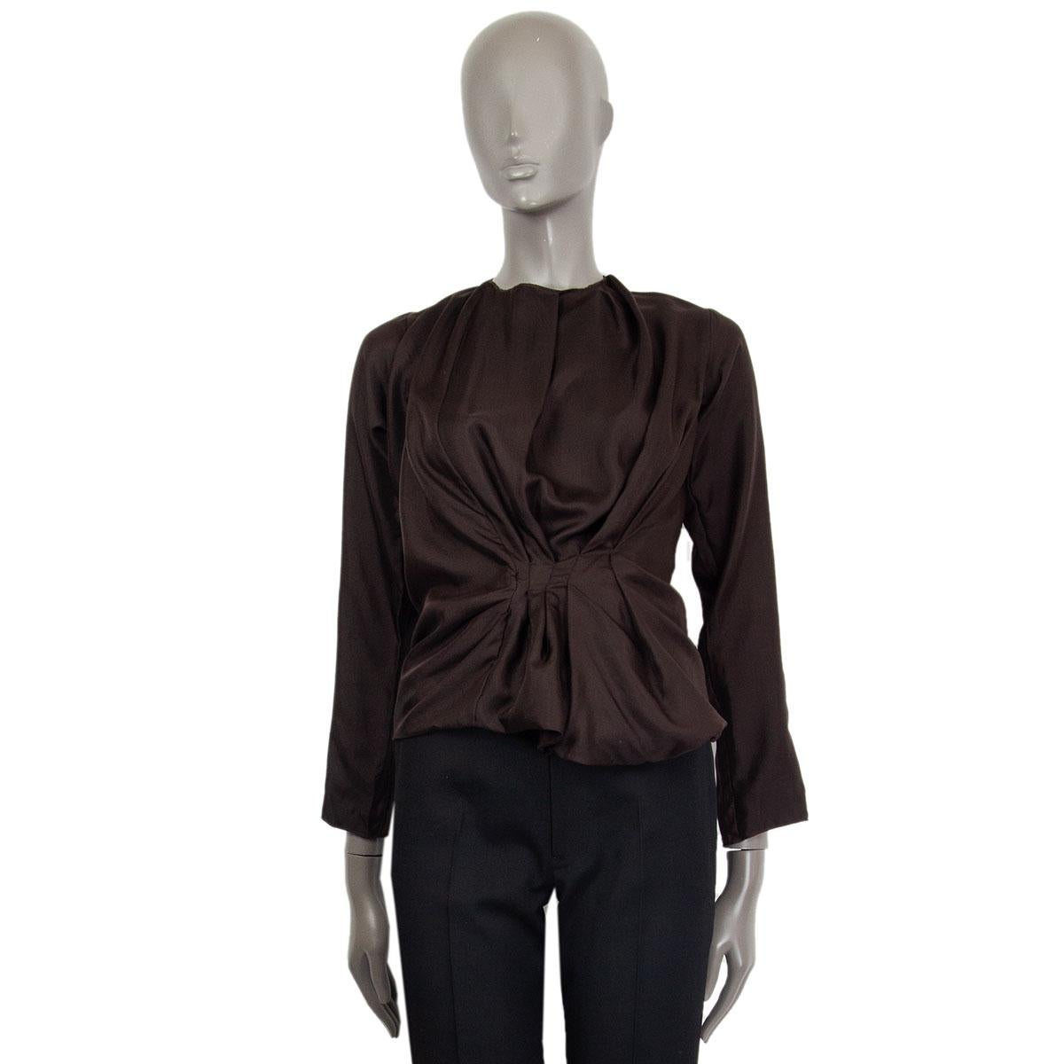 NINA RICCI dunkelbraune Seide GATHERED Bluse Shirt 34 XXS (Schwarz) im Angebot