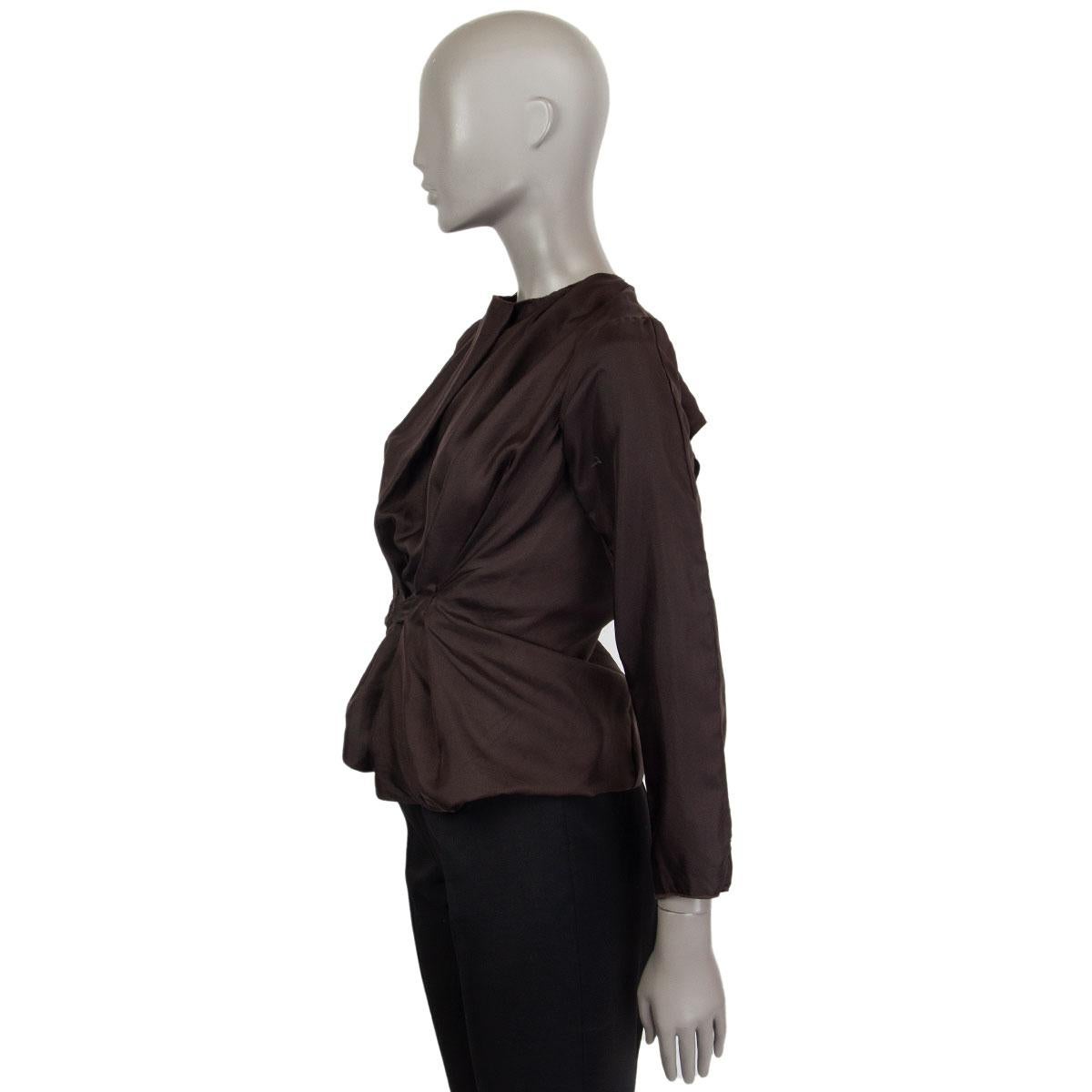 Black NINA RICCI dark brown silk GATHERED Blouse Shirt 34 XXS For Sale