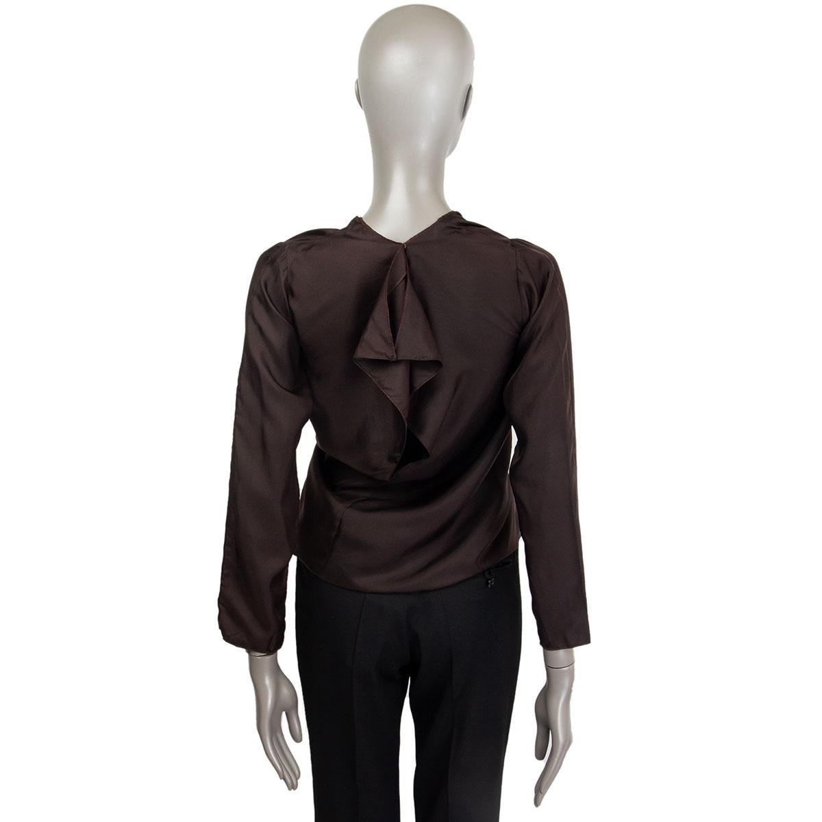 NINA RICCI dark brown silk GATHERED Blouse Shirt 34 XXS In Excellent Condition For Sale In Zürich, CH