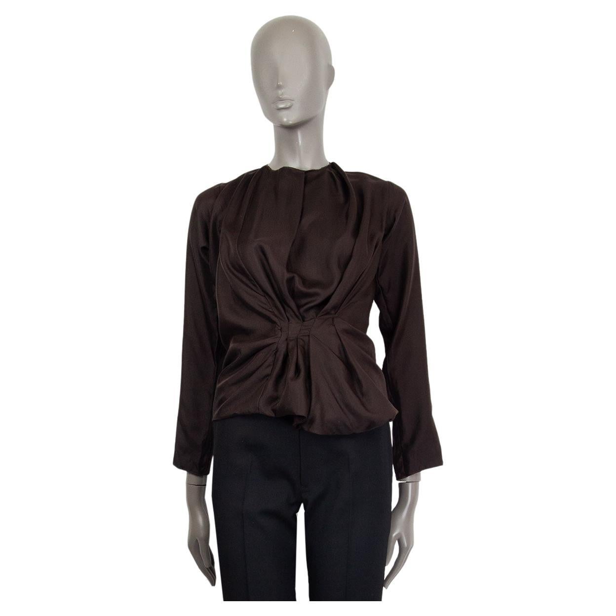 NINA RICCI dark brown silk GATHERED Blouse Shirt 34 XXS For Sale