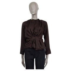 NINA RICCI dark brown silk GATHERED Blouse Shirt 34 XXS