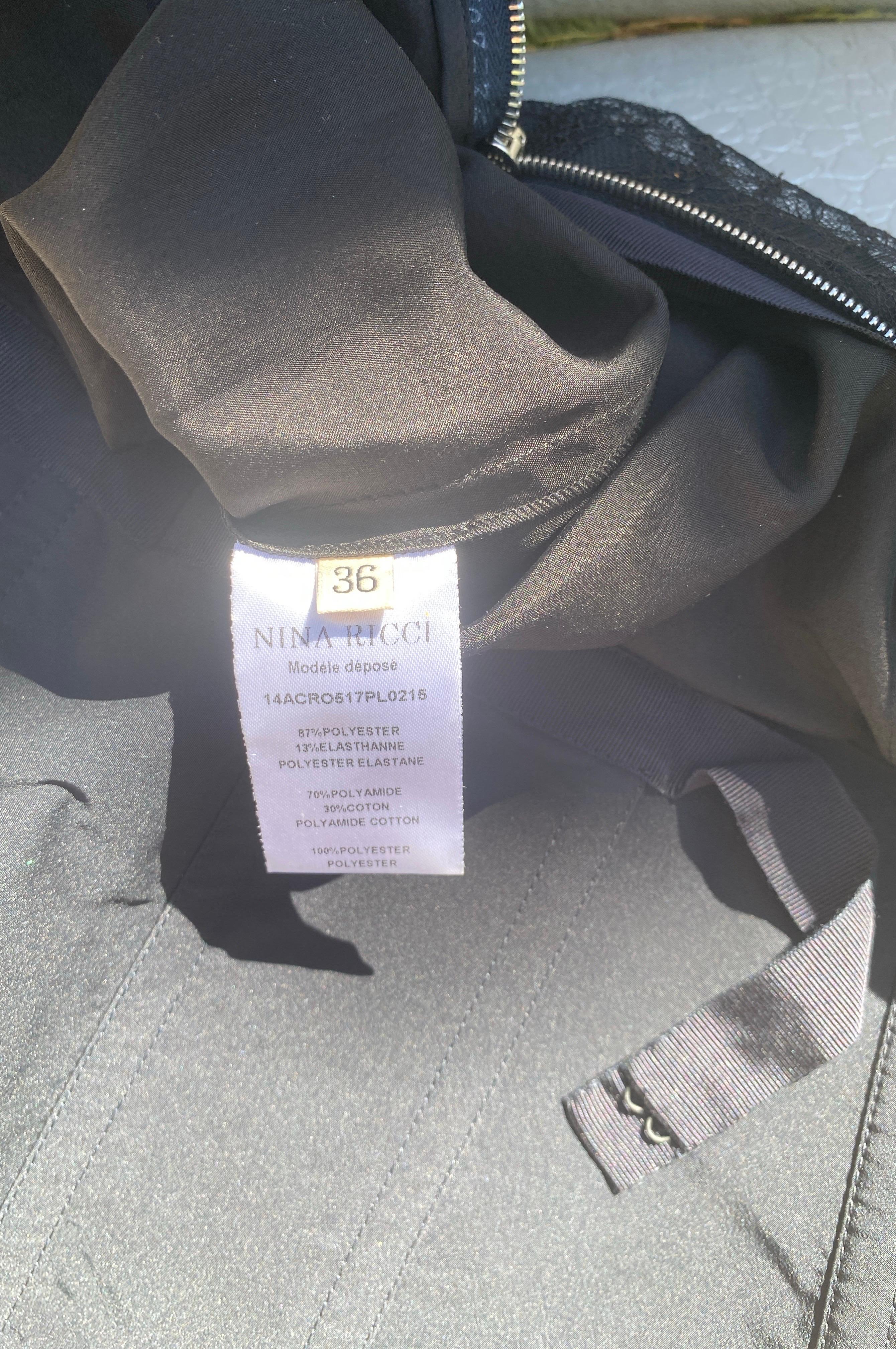 Nina Ricci Drapiert Schwarz Spitze CHIC Französisch trägerlosen Kleid w / Zug Größe EU36 US 4 im Angebot 8