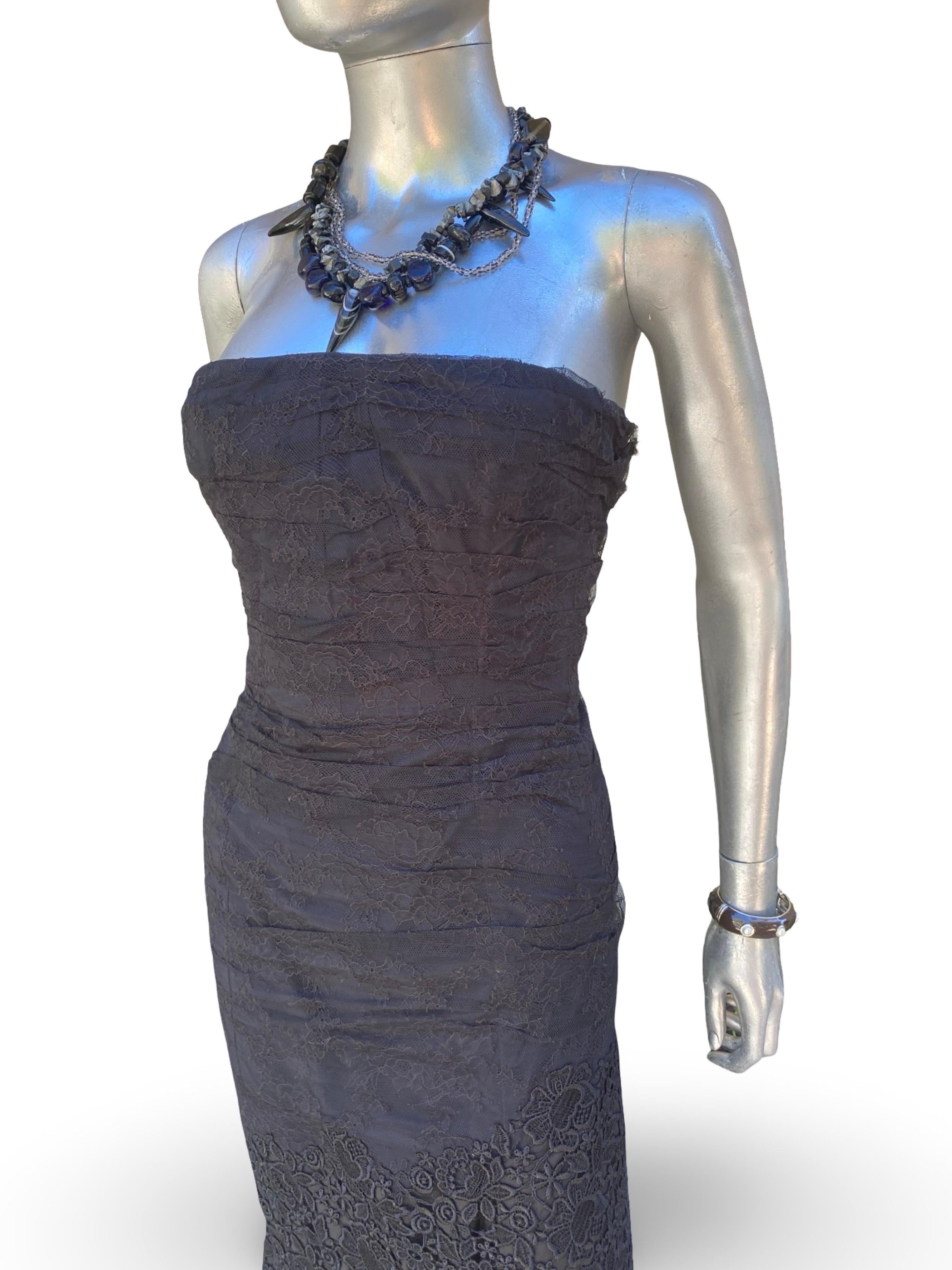 Nina Ricci Drapiert Schwarz Spitze CHIC Französisch trägerlosen Kleid w / Zug Größe EU36 US 4 im Angebot 11