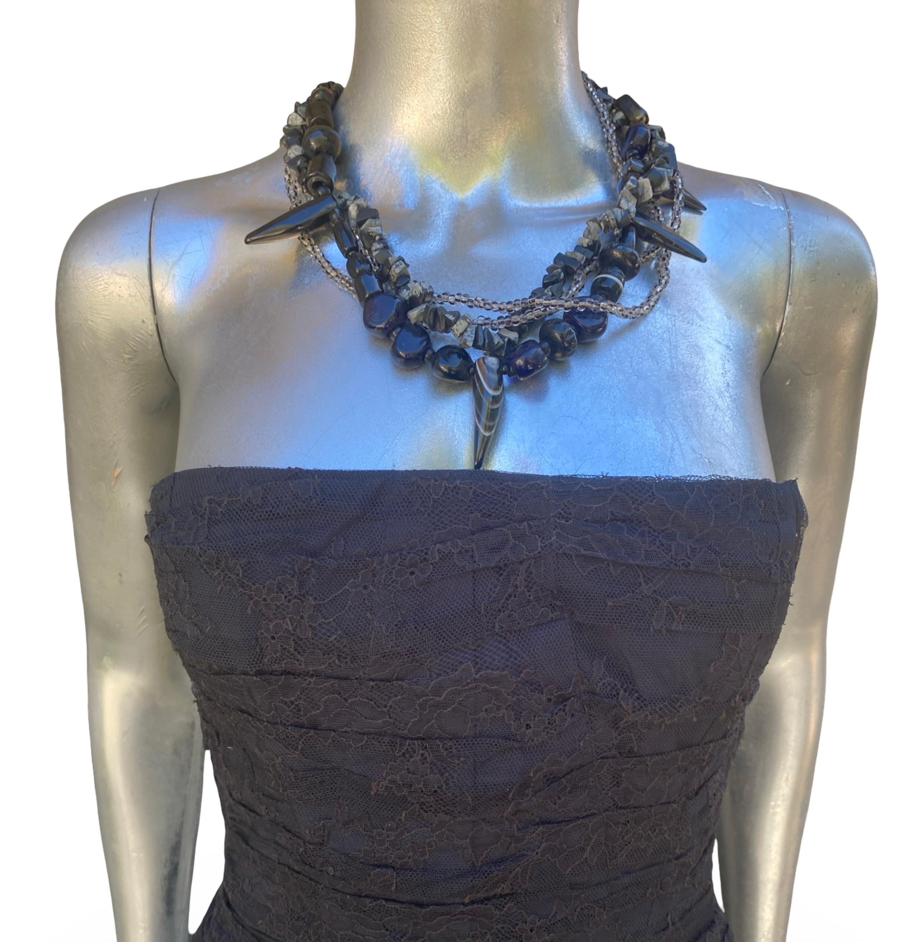 Nina Ricci Drapiert Schwarz Spitze CHIC Französisch trägerlosen Kleid w / Zug Größe EU36 US 4 im Angebot 12