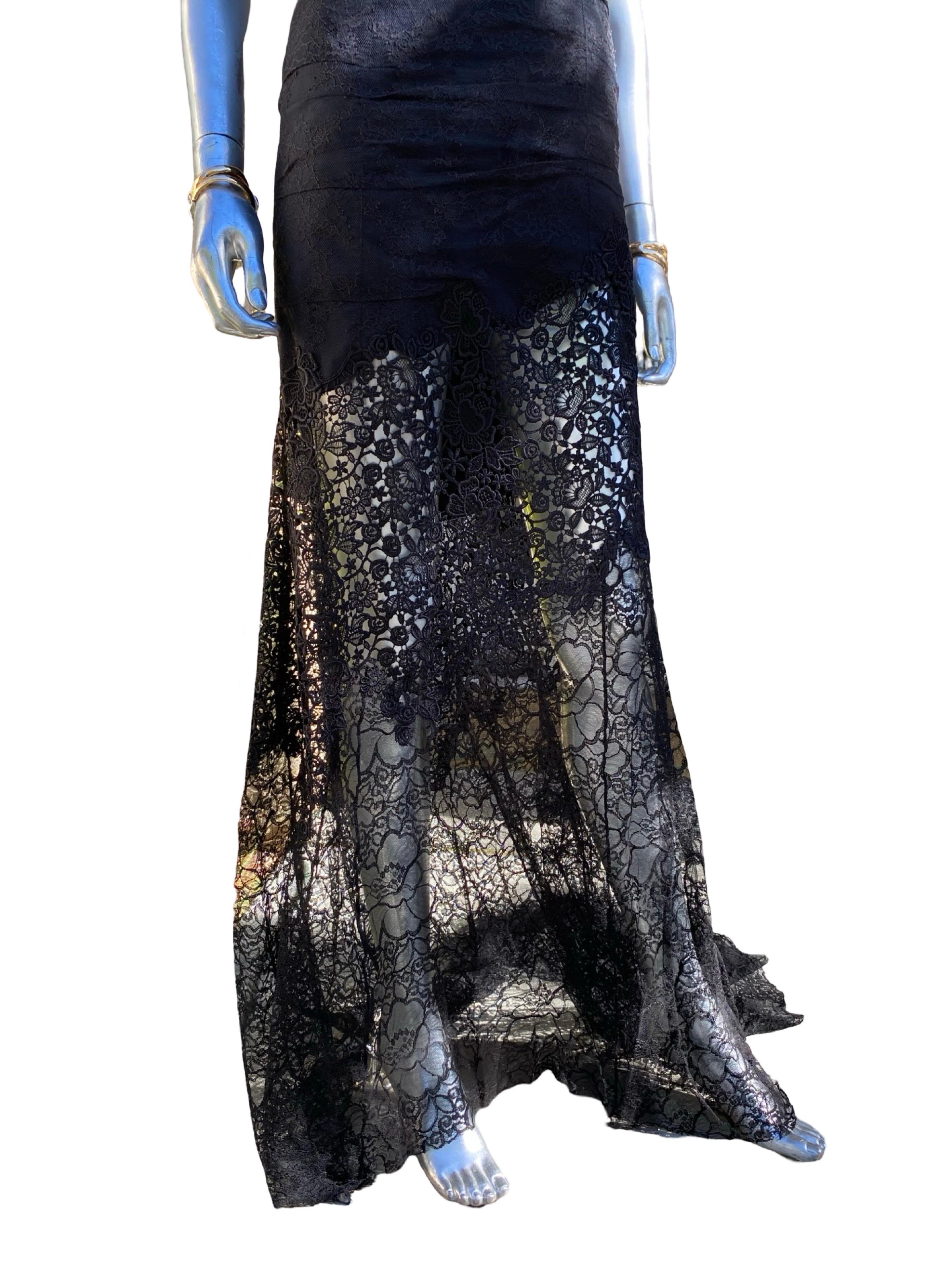 Nina Ricci Drapiert Schwarz Spitze CHIC Französisch trägerlosen Kleid w / Zug Größe EU36 US 4 im Angebot 2