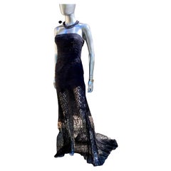 Nina Ricci Drapiert Schwarz Spitze CHIC Französisch trägerlosen Kleid w / Zug Größe EU36 US 4