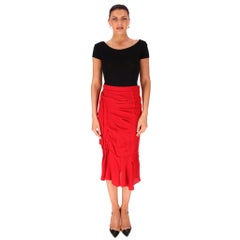 Nina Ricci Draped Silk Ruffled Midi Skirt