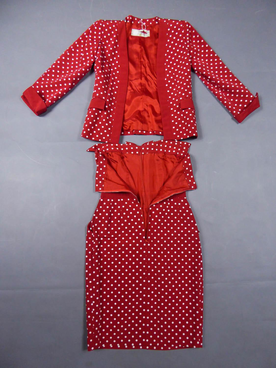 A Nina Ricci Dress and Jacket Silk Polka Dot Set - Circa 1980 For Sale 8