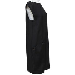 NINA RICCI Dress Shift Black Sleeveless Crew Neck Buttons Sz XS VINTAGE