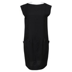 NINA RICCI Dress Shift Black Sleeveless Crew Neck Buttons Sz XS VINTAGE