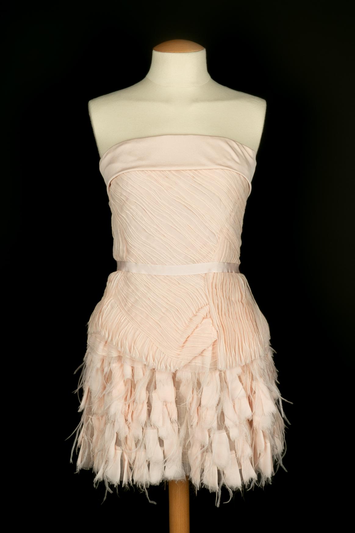 Nina Ricci - Abito bustier corto in seta con piume rosa. Taglia 38FR indicata. Collezione Autunno-Inverno 2013 sotto la direzione artistica di A. Gérard Pipart.

Condizioni:
Ottime condizioni

Dimensioni:
Petto: 33 cm - Vita: 33 cm - Lunghezza: 67