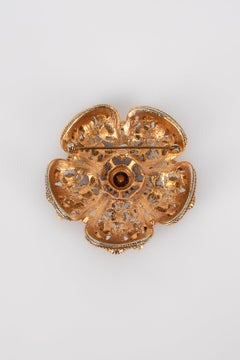 Nina Ricci Flower Brooch with Colored Rhinestones and Pearls