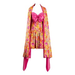 Nina Ricci Vestido de seda con flores y su estola