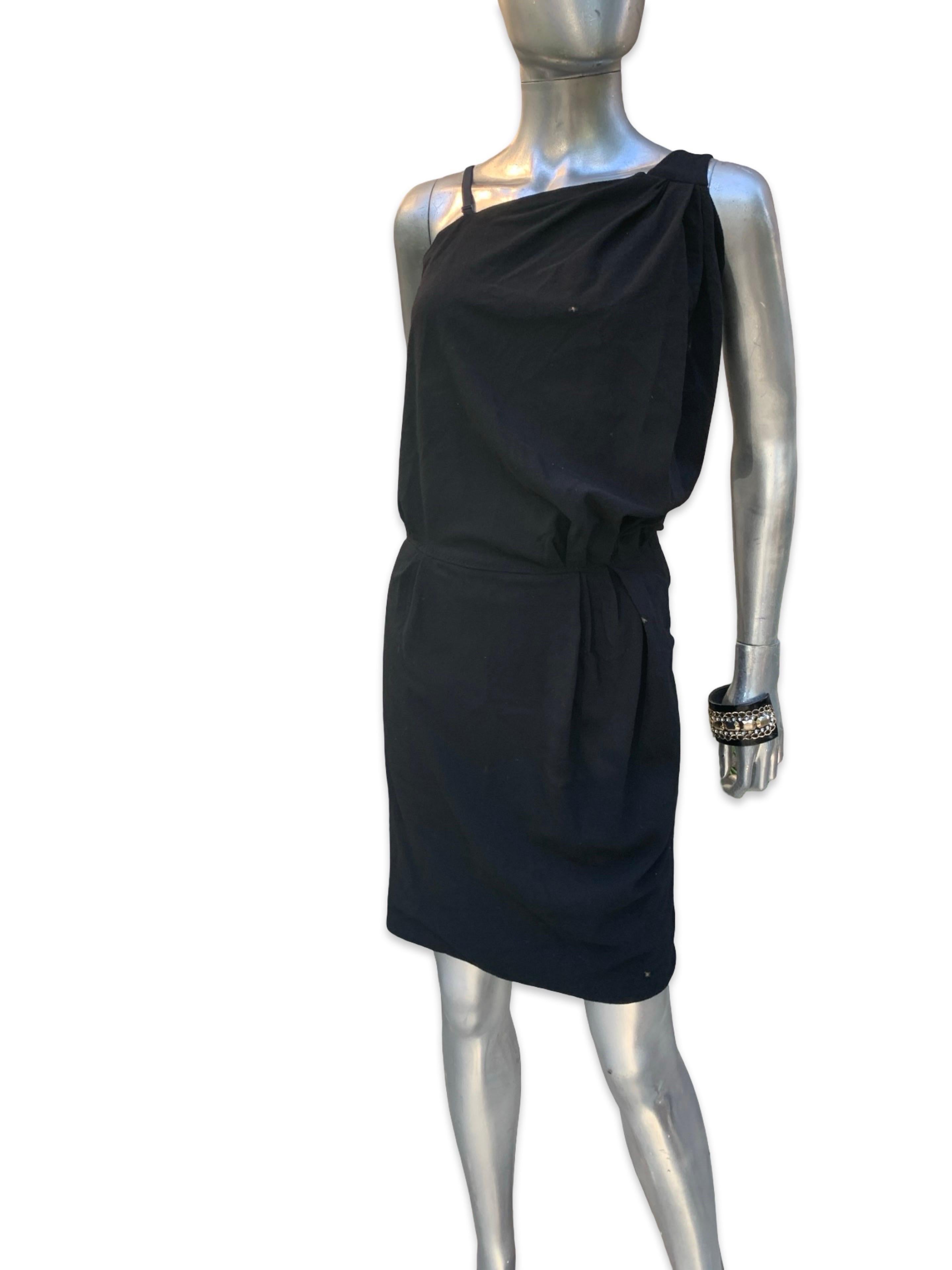 Nina Ricci France Little Black Crepe Asymmetrical Modern Draped Dress Sz 6/ EU40 en vente 5