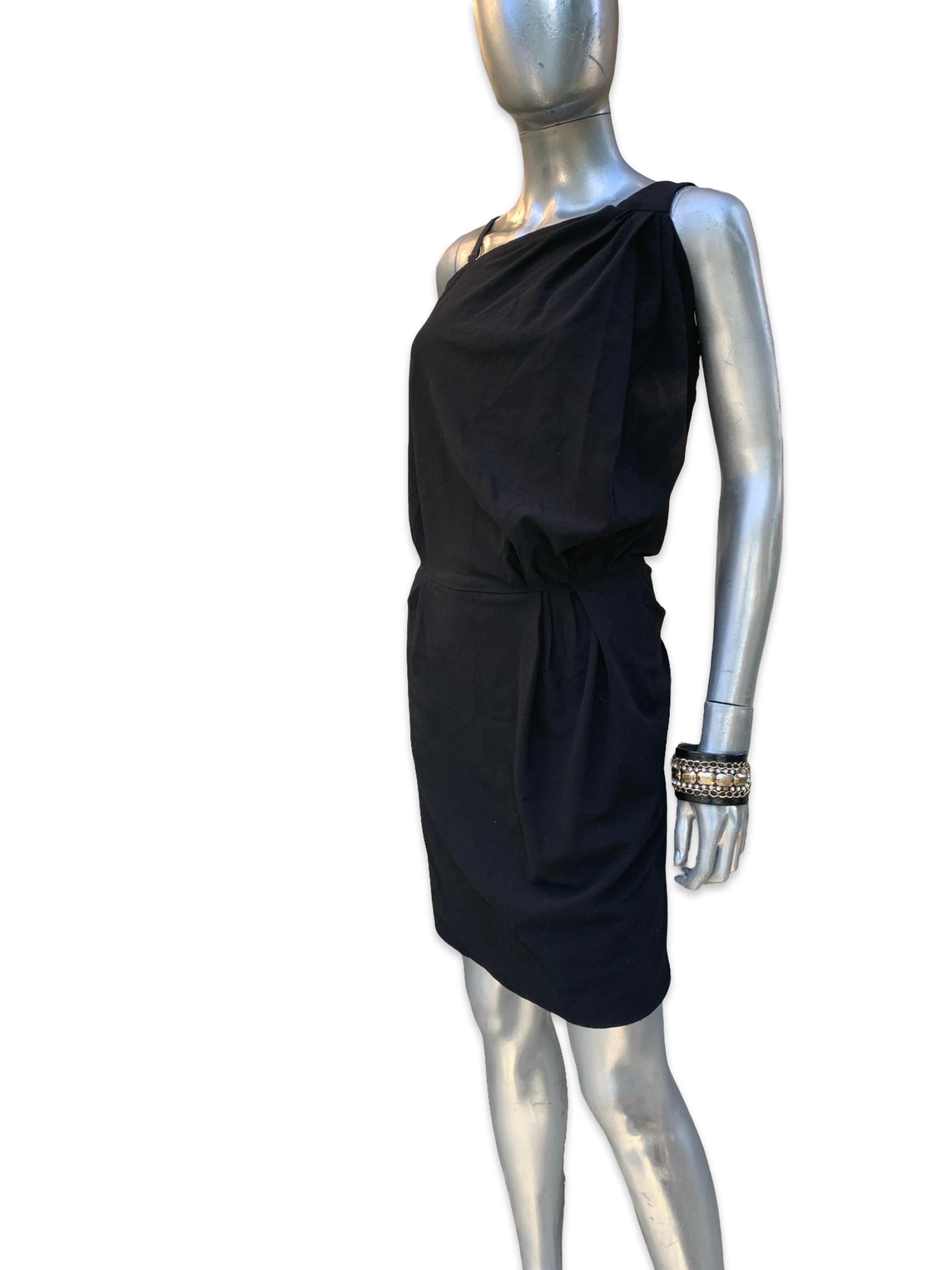 Nina Ricci France Little Black Crepe Asymmetrical Modern Draped Dress Sz 6/ EU40 en vente 8