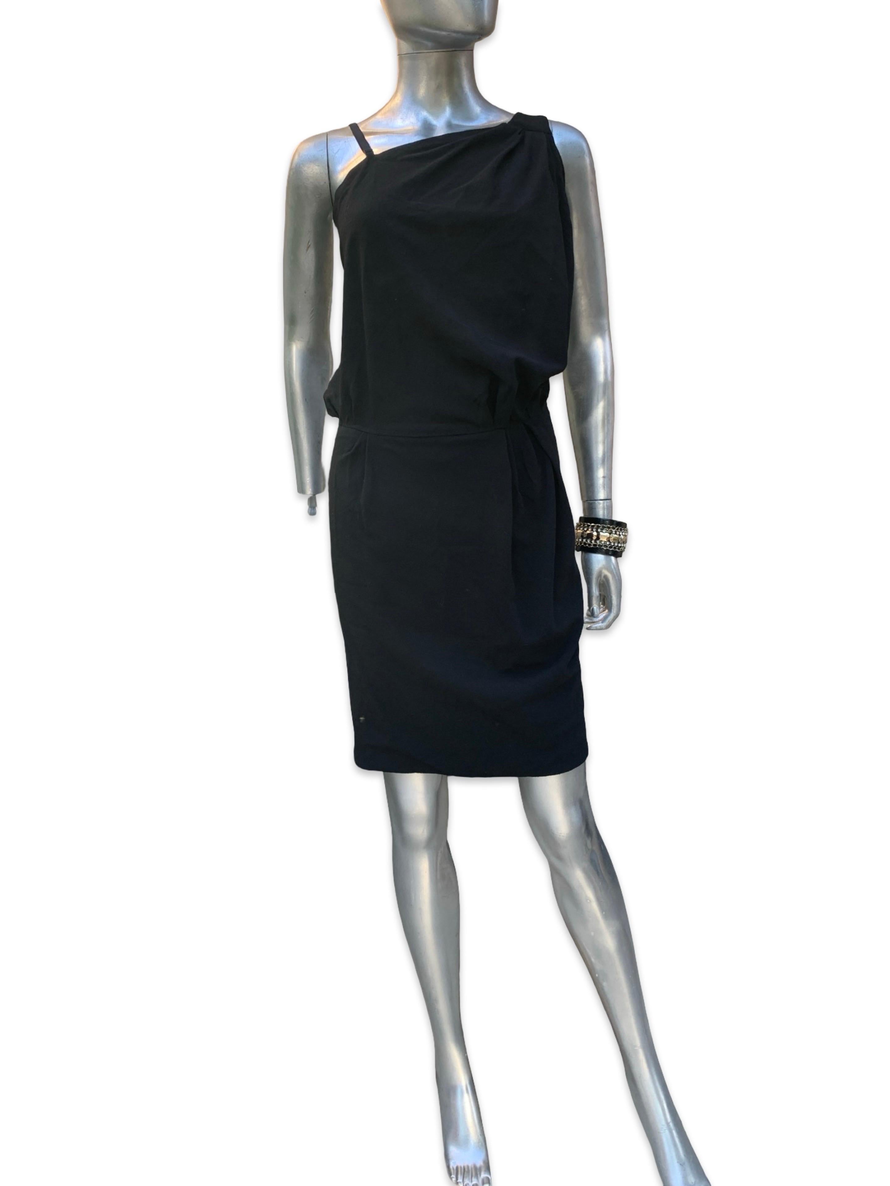 Nina Ricci France Little Black Crepe Asymmetrical Modern Draped Dress Sz 6/ EU40 en vente 9