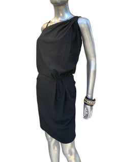 Nina Ricci France Little Black Crepe Asymmetrical Modern Draped Dress Sz 6/ EU40