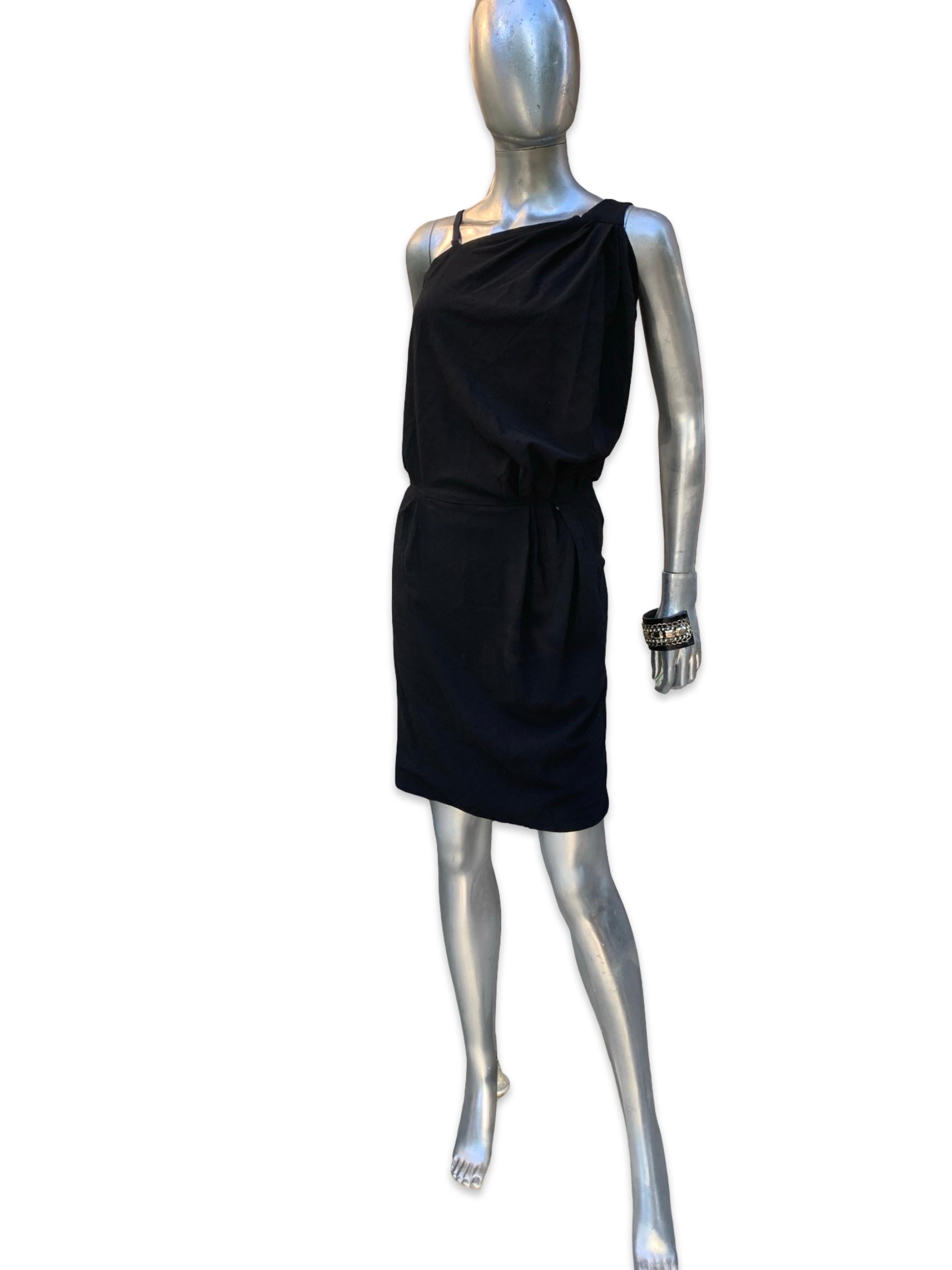 Noir Nina Ricci France Little Black Crepe Asymmetrical Modern Draped Dress Sz 6/ EU40 en vente