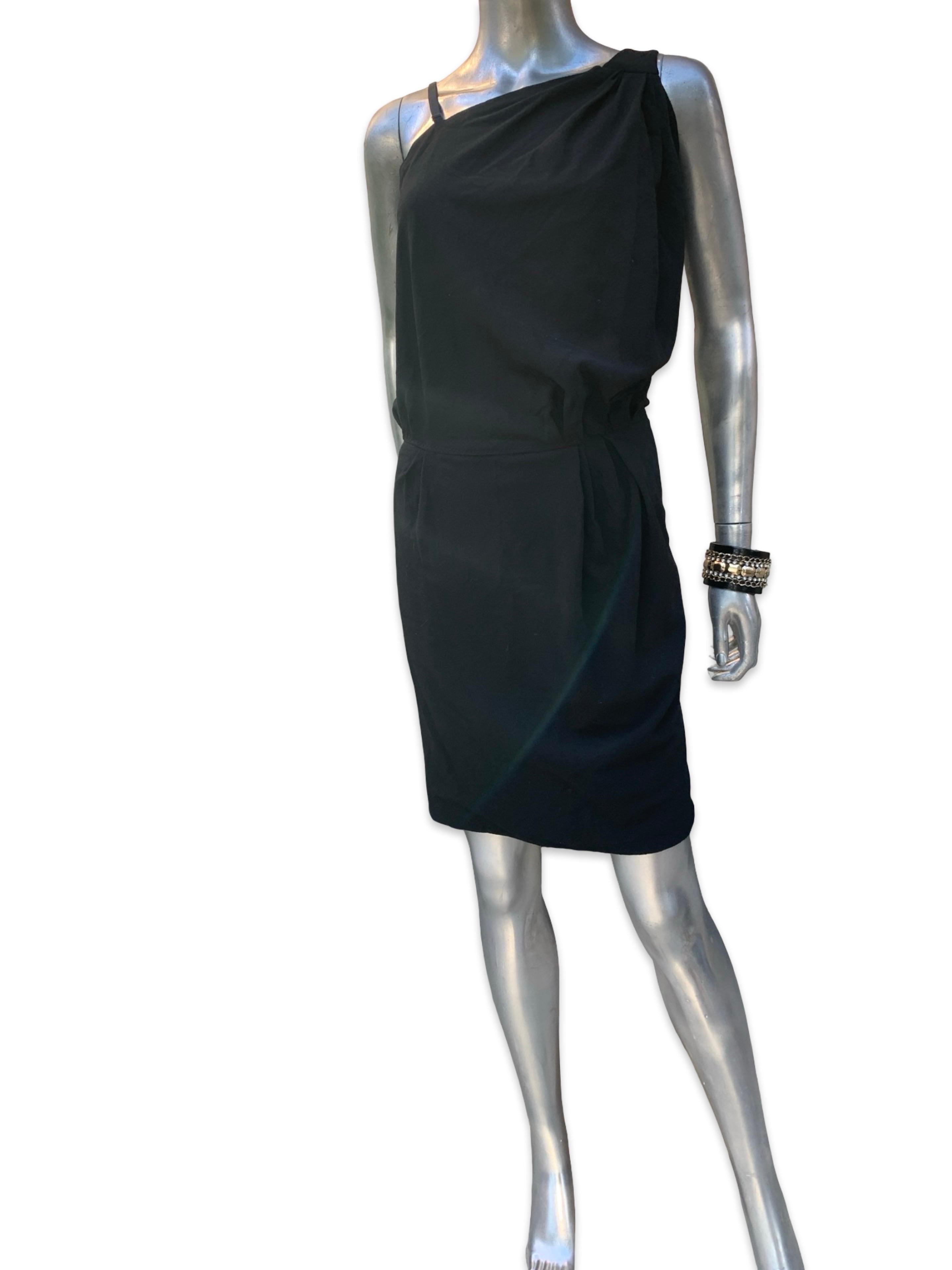 Nina Ricci France Little Black Crepe Asymmetrical Modern Draped Dress Sz 6/ EU40 en vente 1