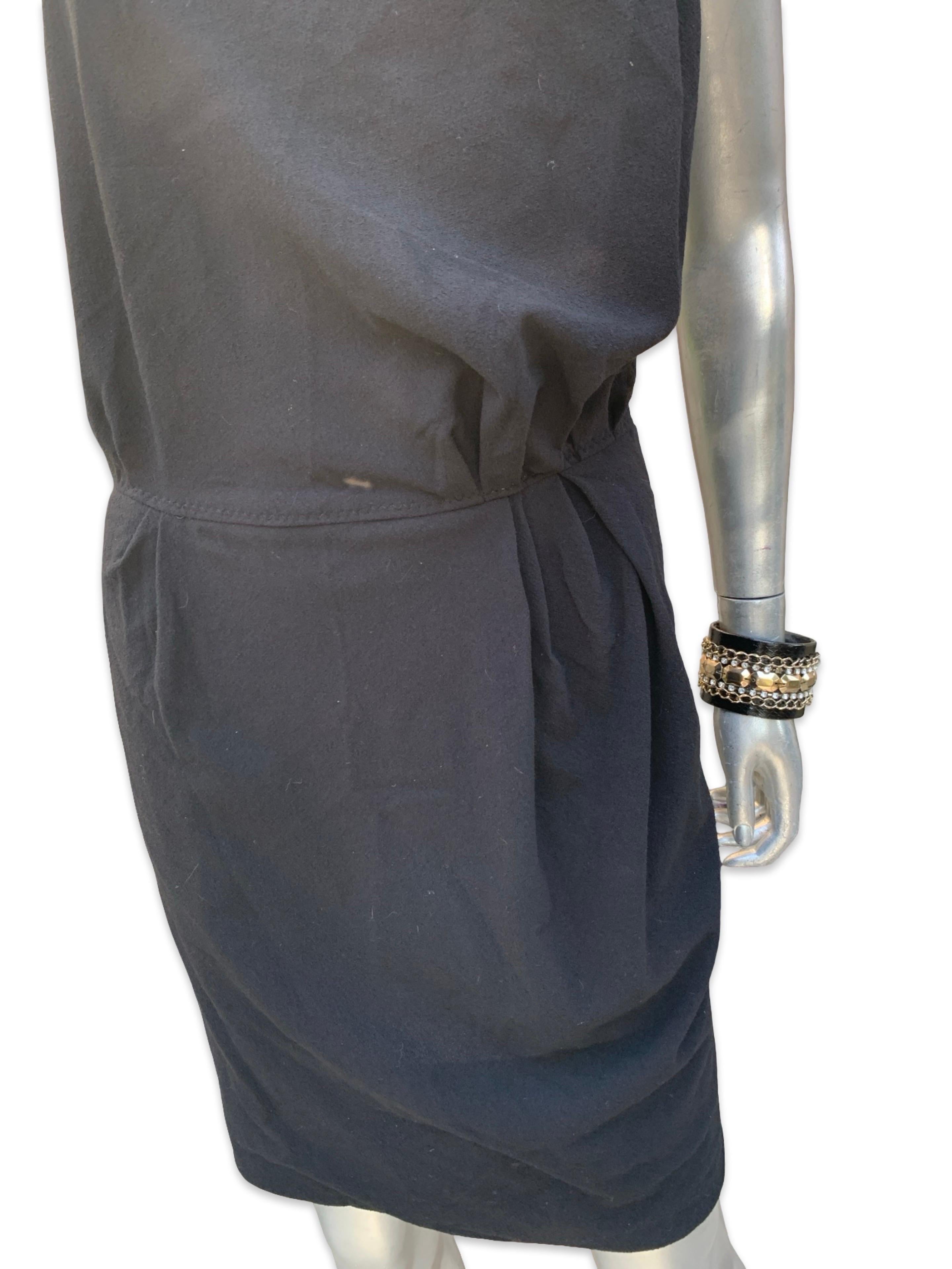 Nina Ricci France Little Black Crepe Asymmetrical Modern Draped Dress Sz 6/ EU40 en vente 2