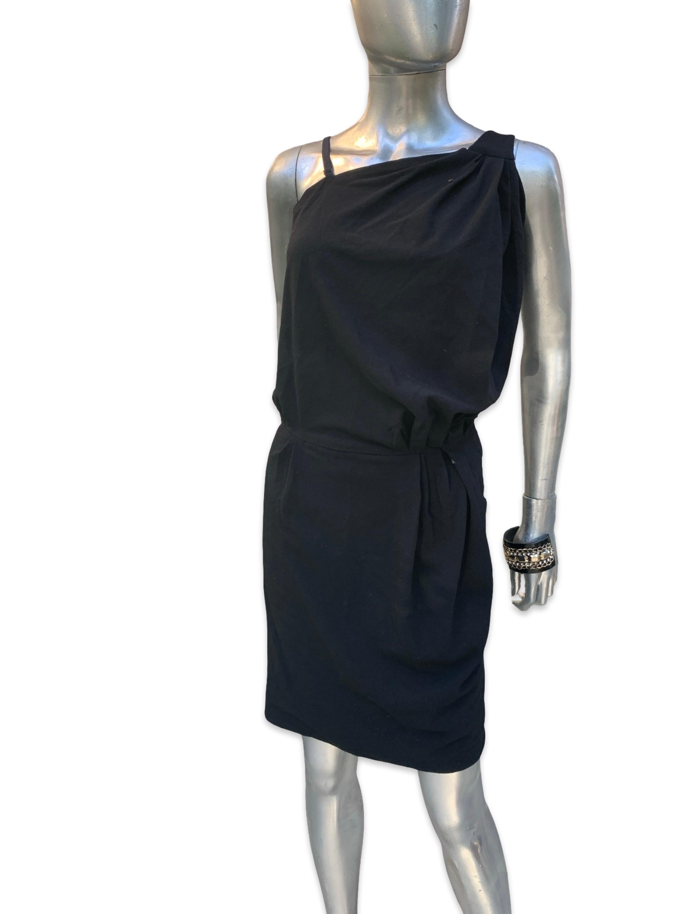 Nina Ricci France Little Black Crepe Asymmetrical Modern Draped Dress Sz 6/ EU40 en vente 3