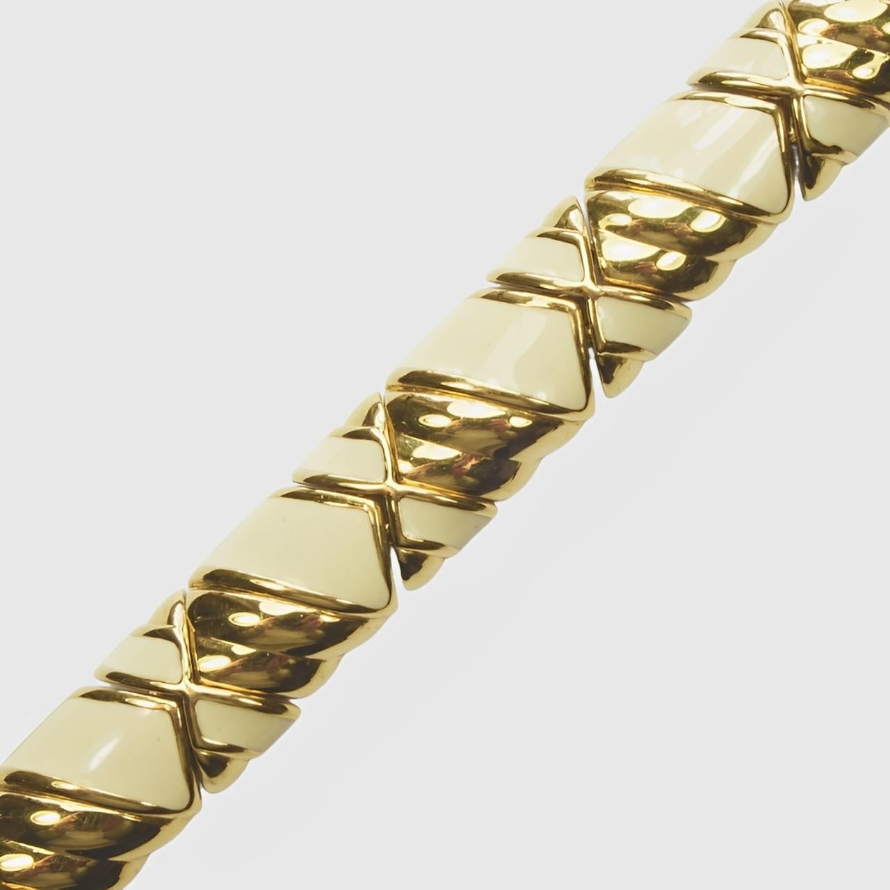 Women's or Men's Nina Ricci Gold Plated and Cream Enamel Link Bracelet For Sale