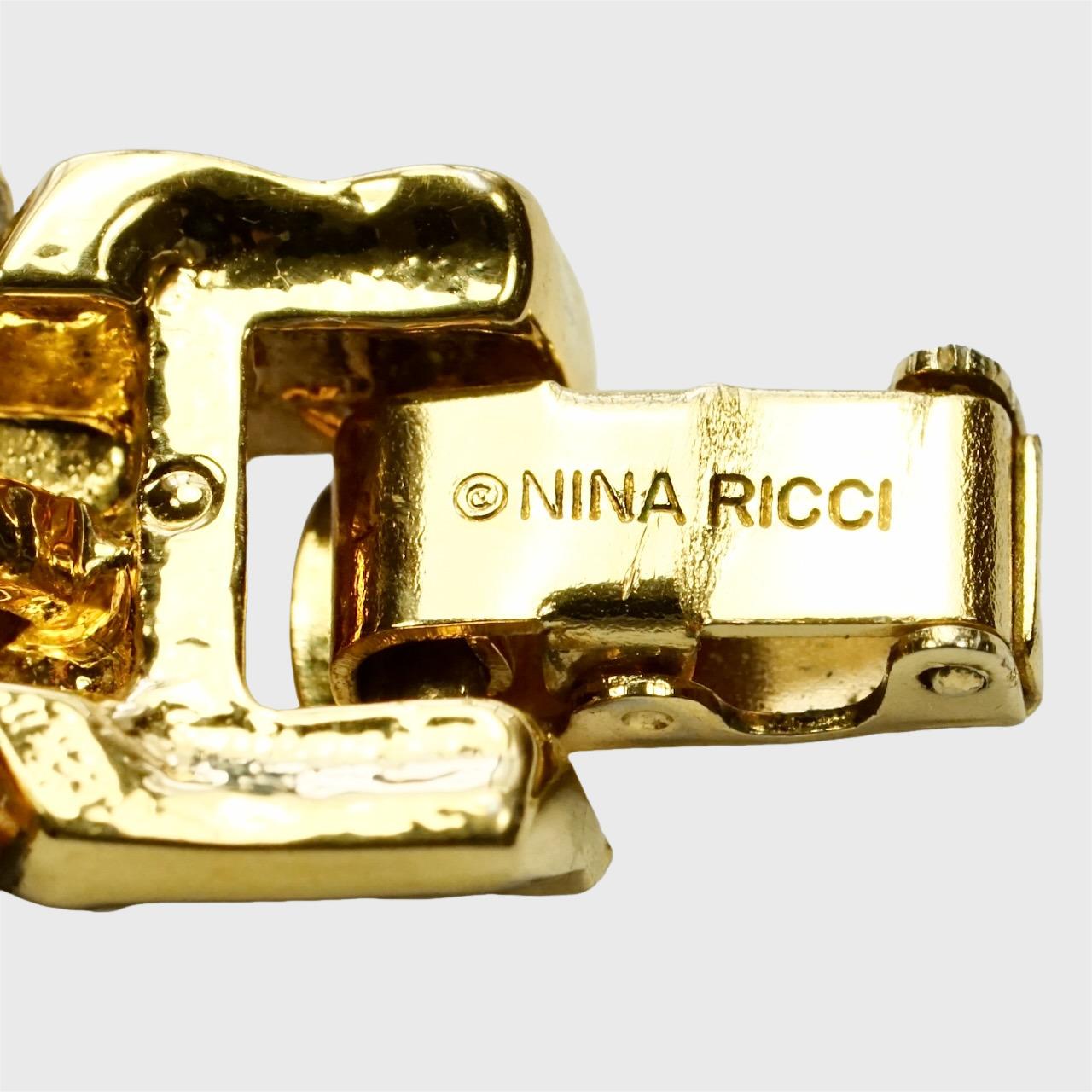Nina Ricci Gold Plated and Cream Enamel Link Bracelet For Sale 4