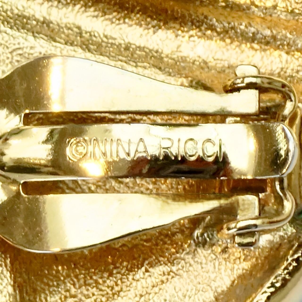 Nina Ricci Gold Plated Black Enamel Rhinestone Statement Earrings circa 1980s In Good Condition For Sale In London, GB